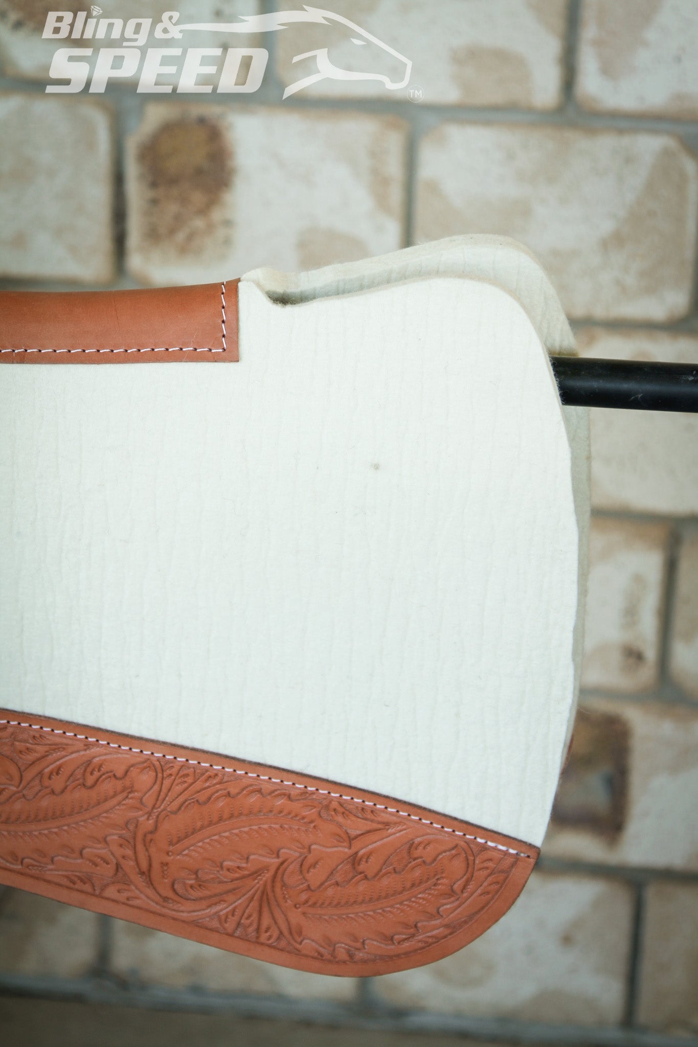 Full Wither Relief Merino Wool Felt Saddle Pad - Cream with Leaf Tooling