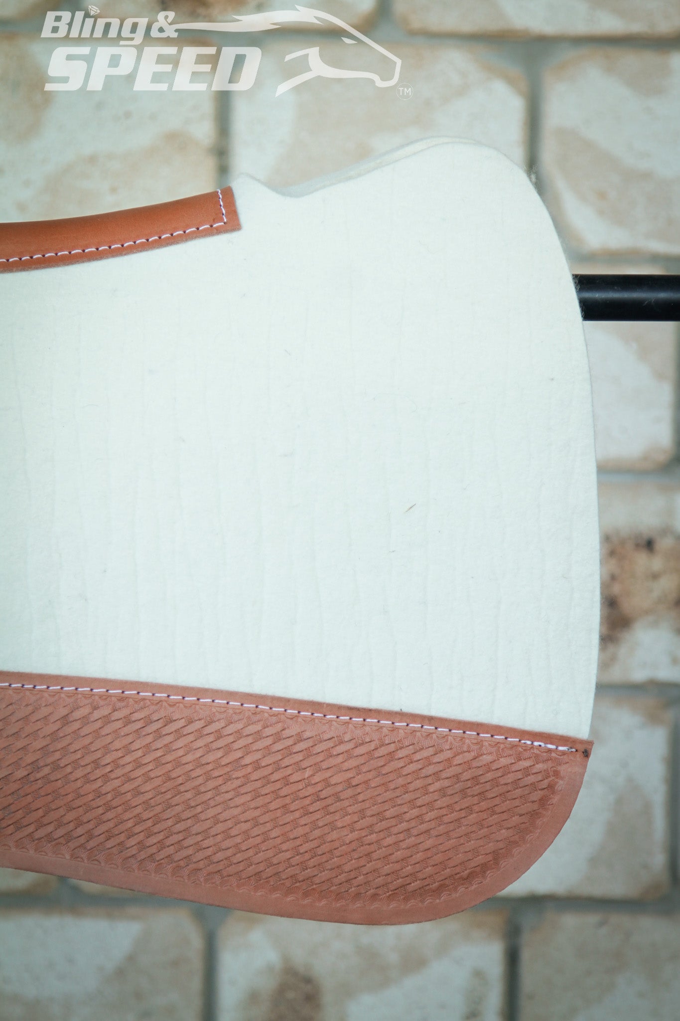 Full Wither Relief Merino Wool Felt Saddle Pad - Cream with Basket Weave Tooling