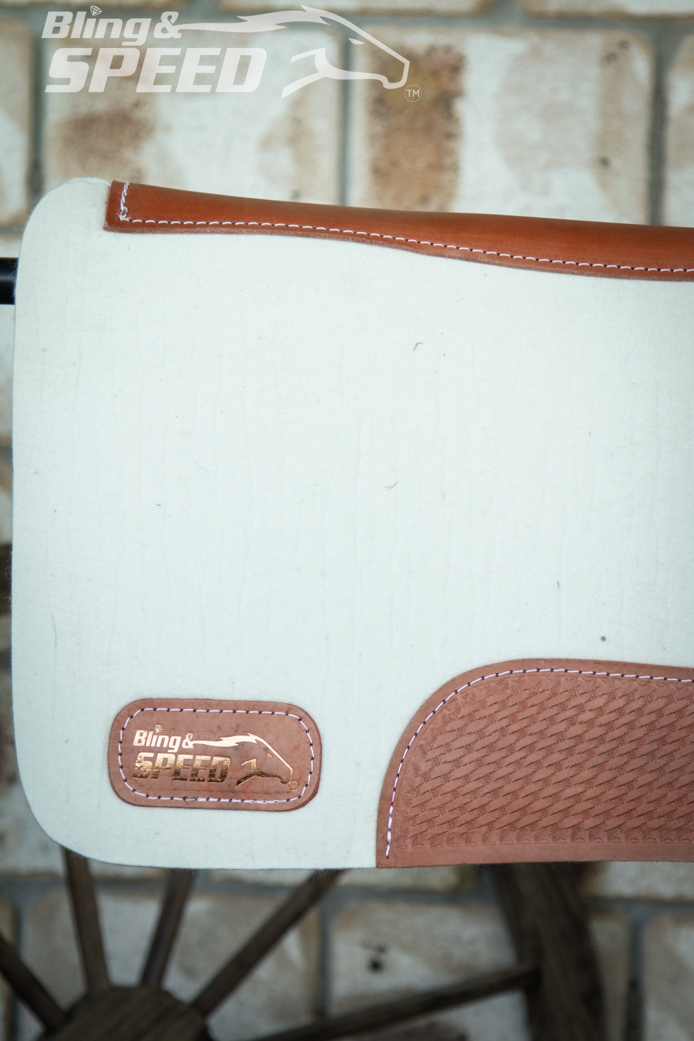 Full Wither Relief Merino Wool Felt Saddle Pad - Cream with Basket Weave Tooling