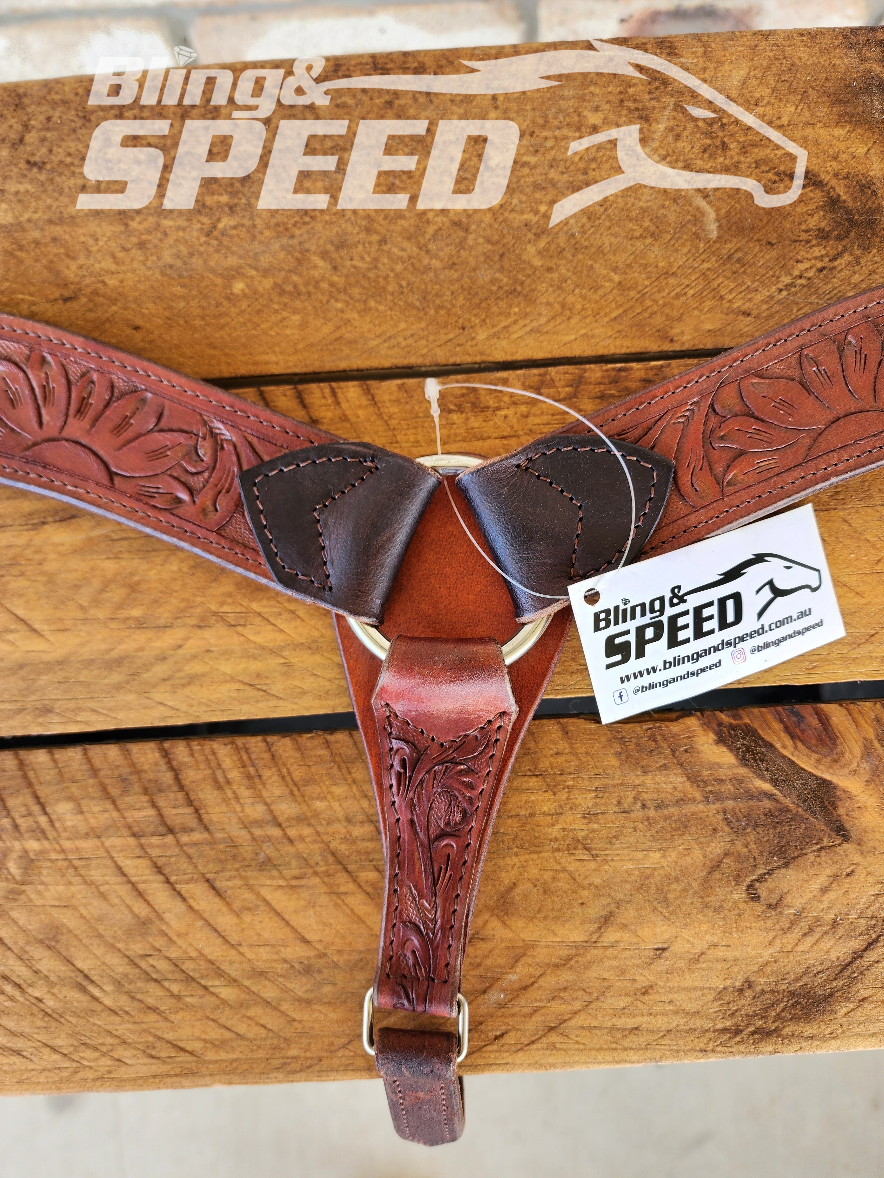Leather Breast Collar with Sunflower Tooling and Turquoise Buckles (8065649410286)