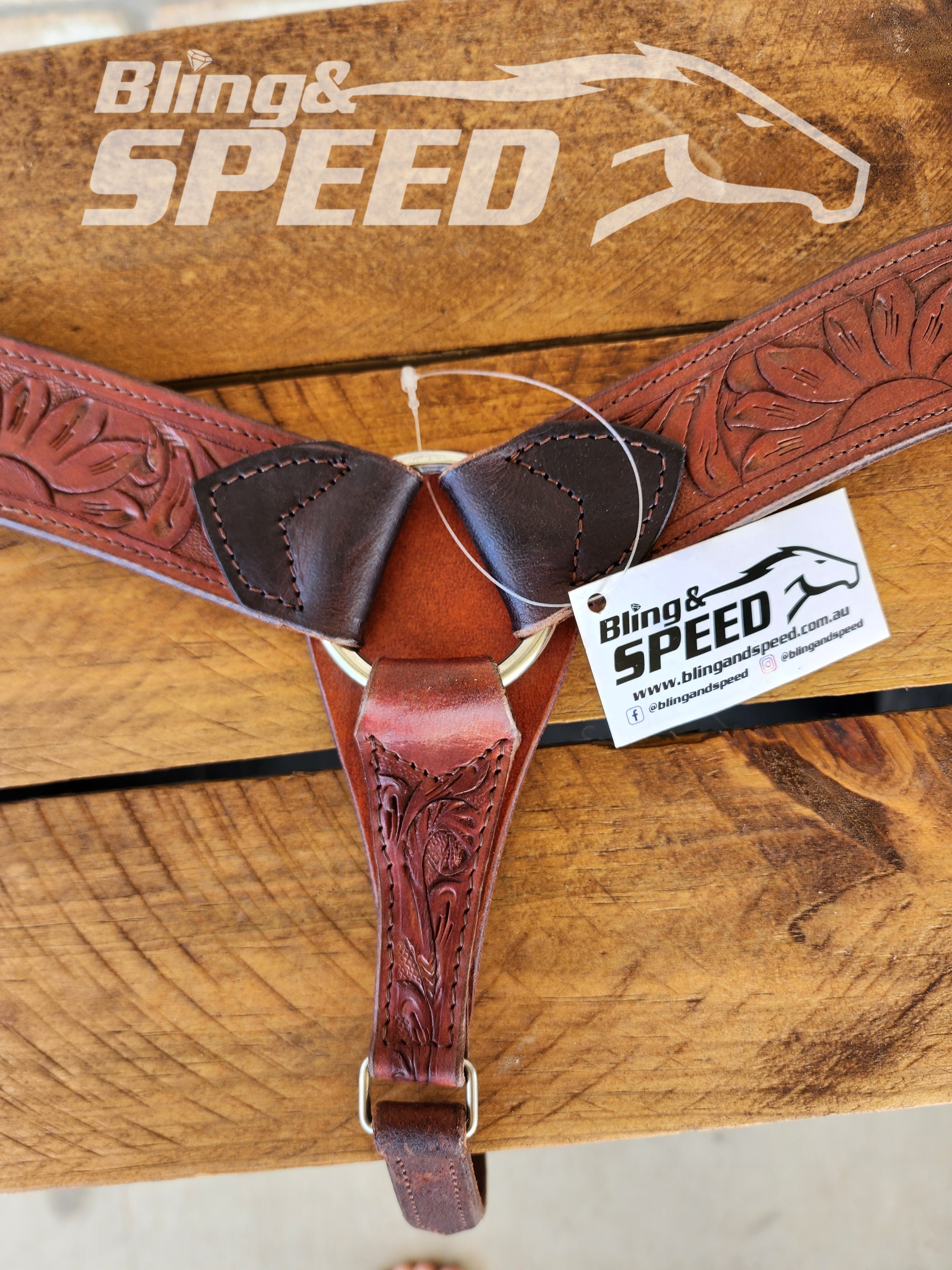 Leather Breast Collar with Sunflower Tooling and Turquoise Buckles (8065649410286)
