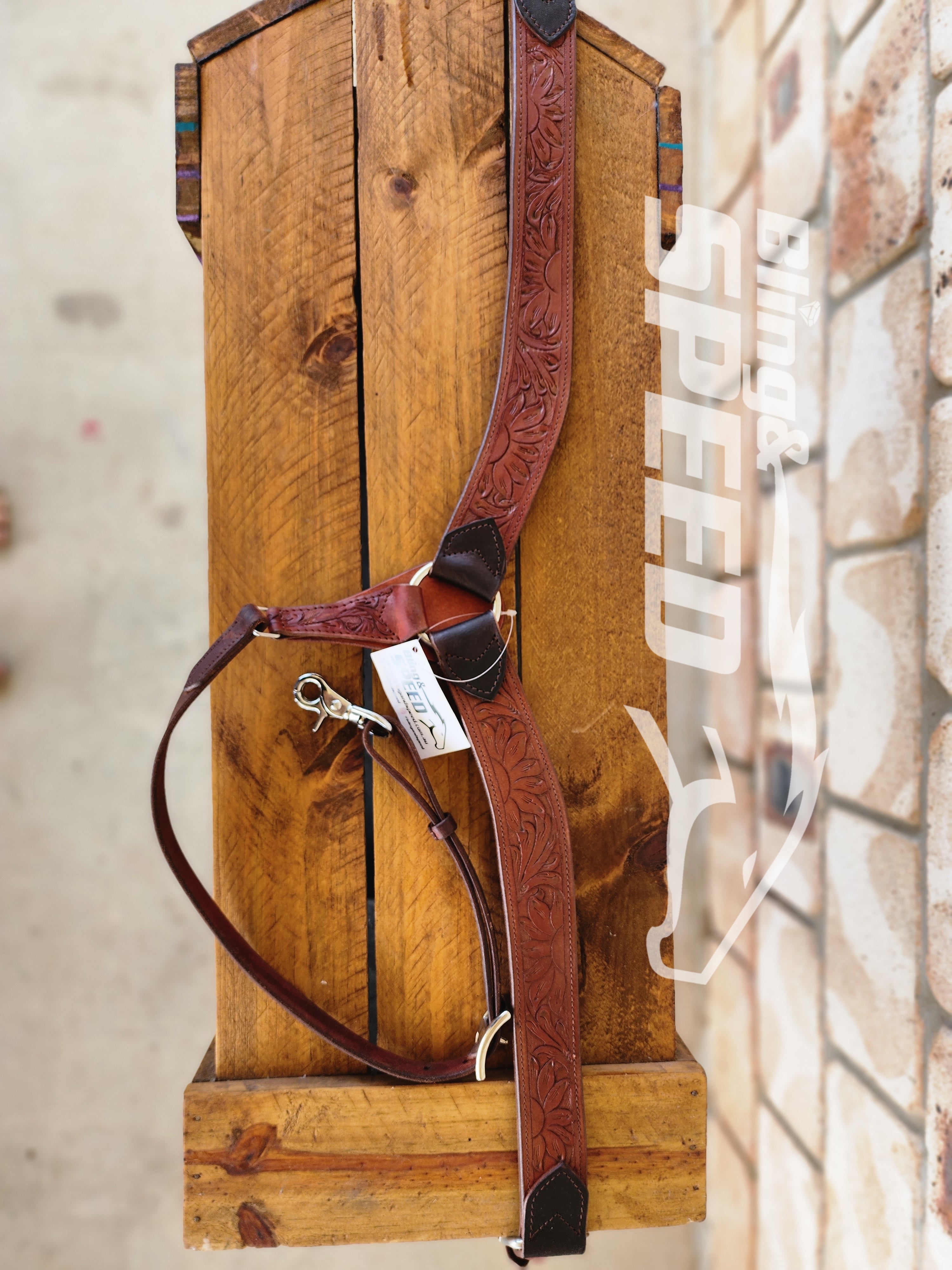 Leather Breast Collar with Sunflower Tooling and Turquoise Buckles (8065649410286)