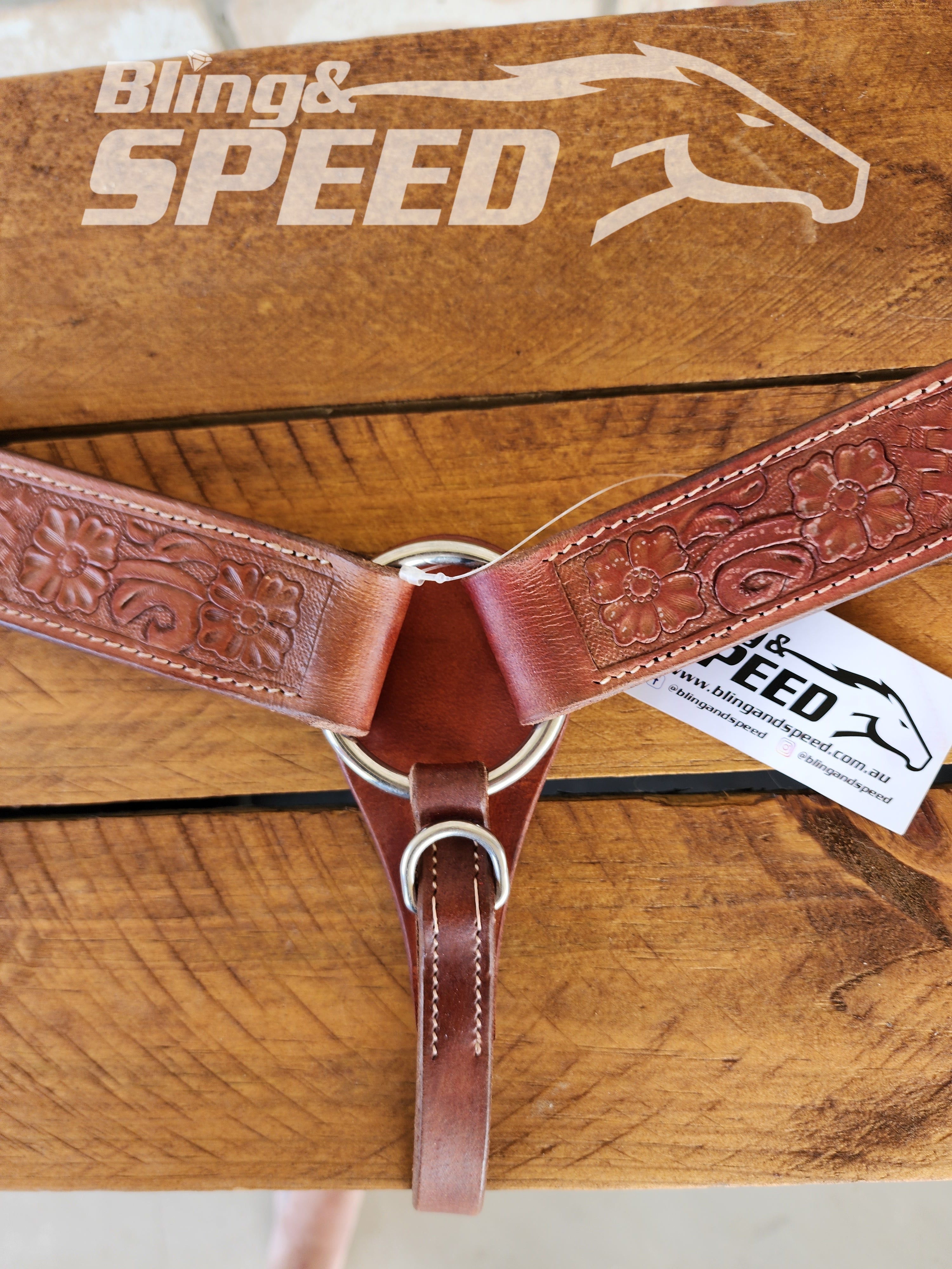 Leather Breast Collar with Basket Weave and Flower Tooling (8065649180910)