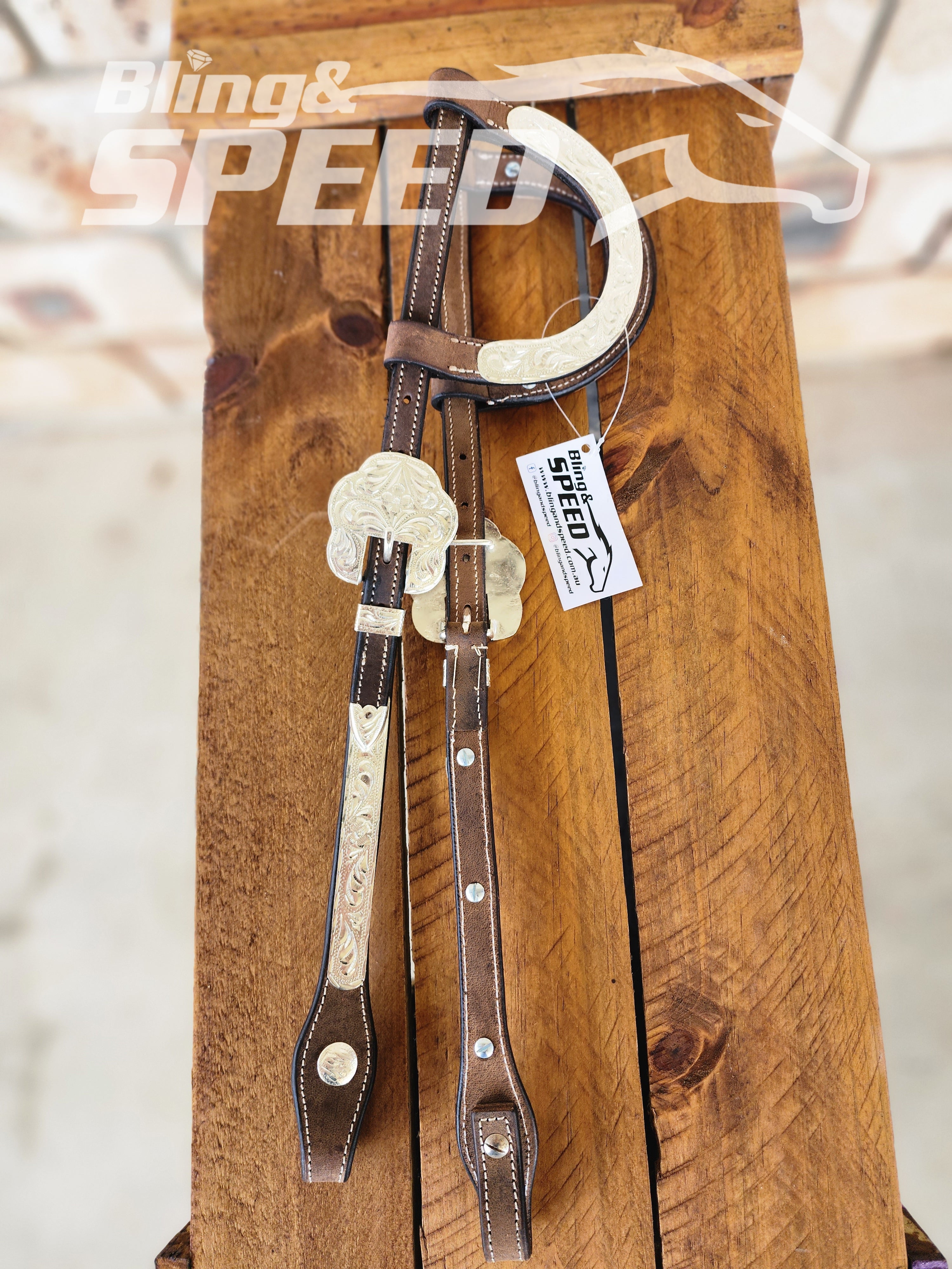 Two Ear Leather Bridle with Silver (8065647182062)
