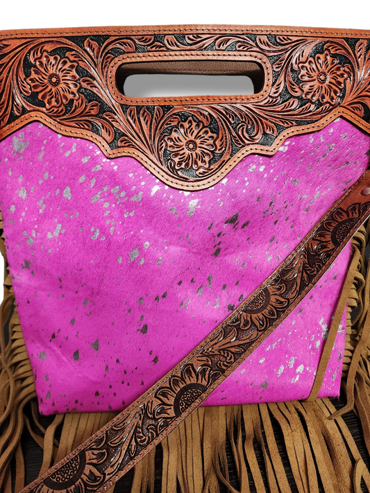 Hot Pink with Silver Dyed Cowhide Bag