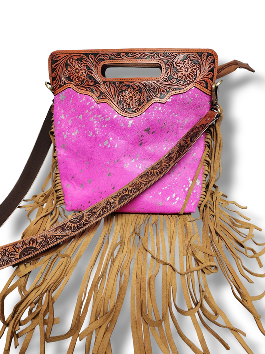 Hot Pink with Silver Dyed Cowhide Bag