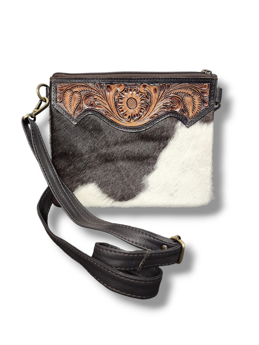 Leather and Cowhide Crossbody Bag