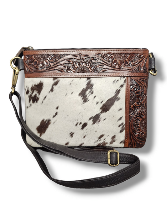 Leather and Cowhide Crossbody Bag Sunflowers