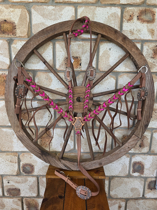 Metallic Pink Plait Breastcollar and Bridle Set