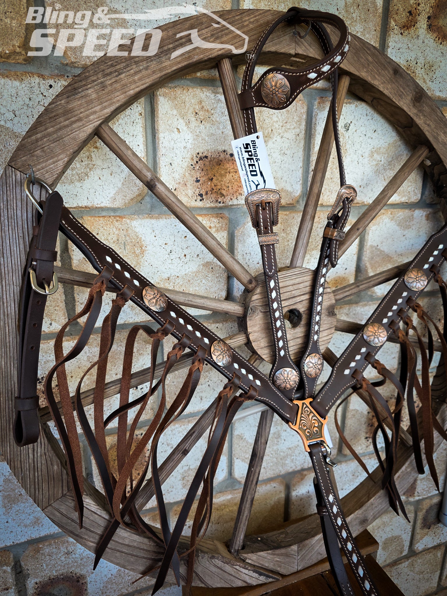 White Buckstitched Tack Set with Fringe