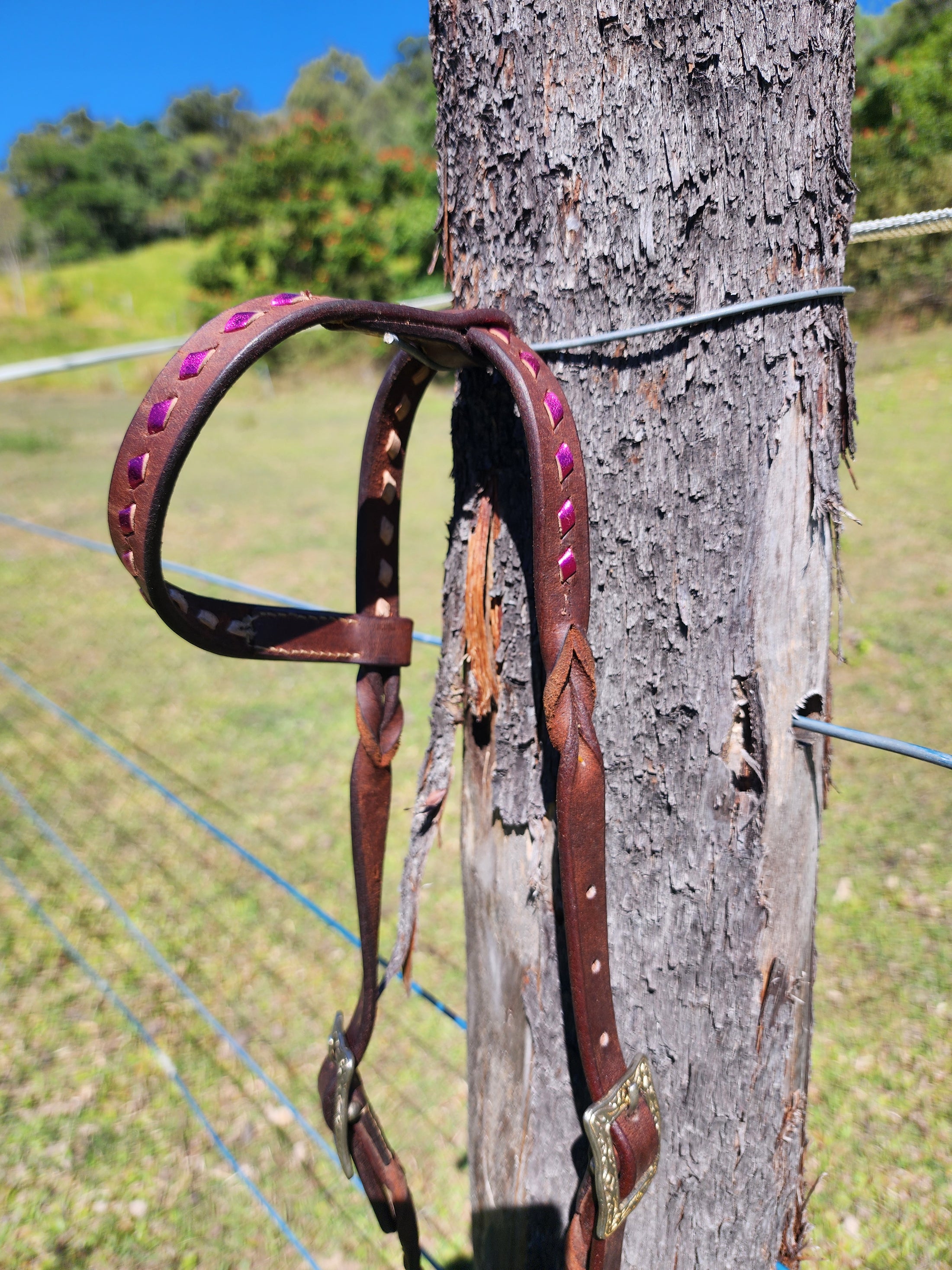 Bling and Speed Metallic Pink Buckstitched with Twisted Bloodknot One Ear Bridle