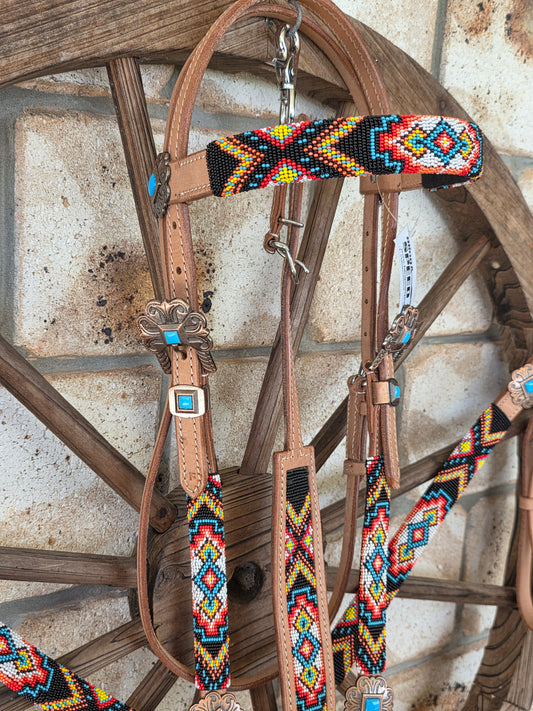 Beaded Apache Sunset Breastcollar, Bridle and Wither strap Set