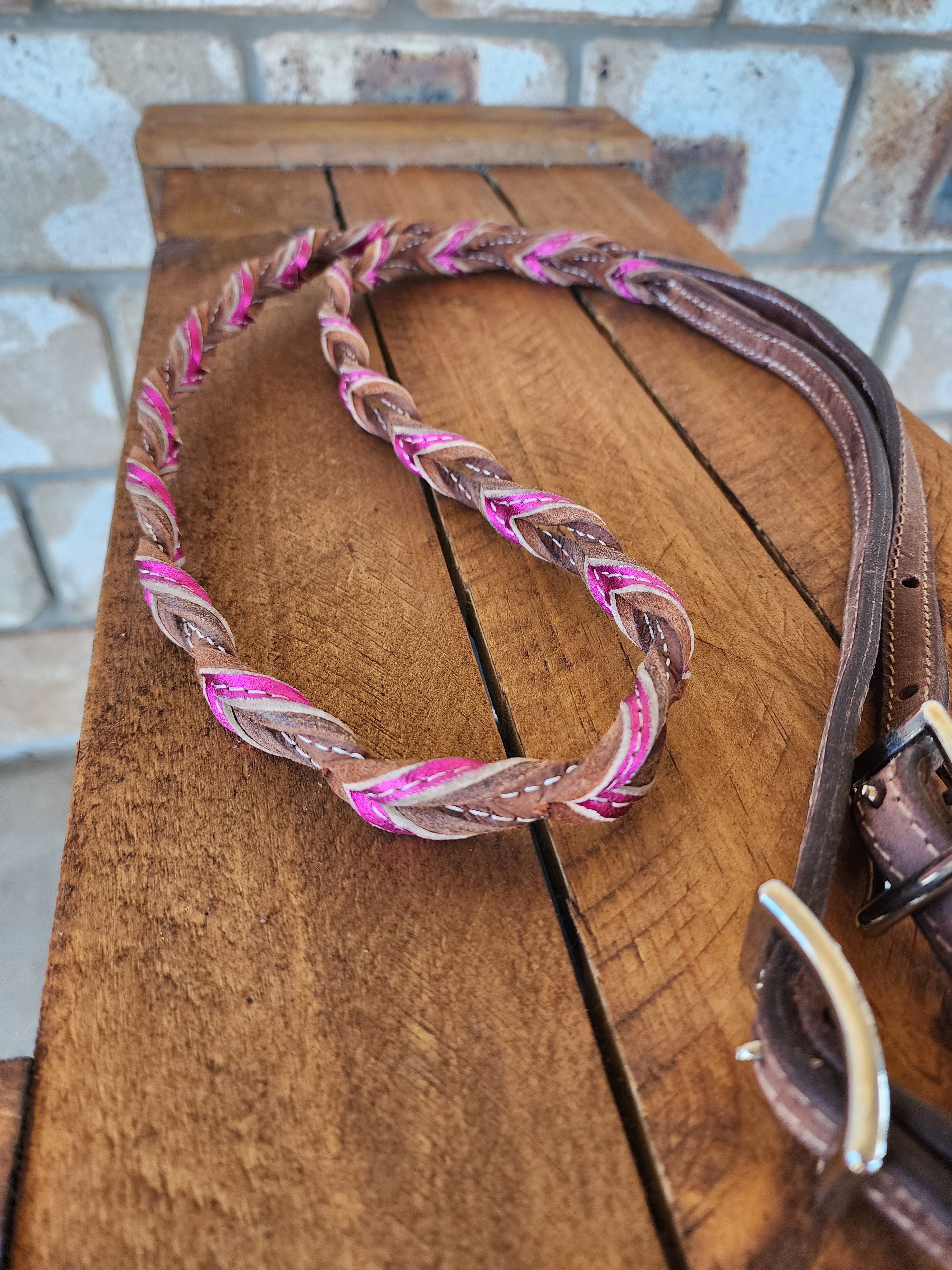 Twisted Bloodknot Barrel Reins - Metallic Pink