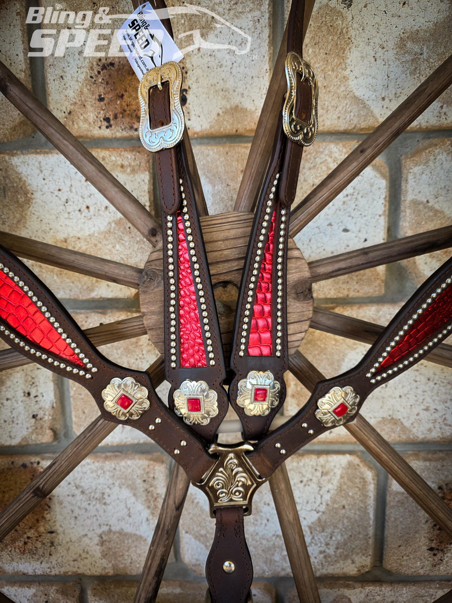 Red Croc Inlay Tack Set