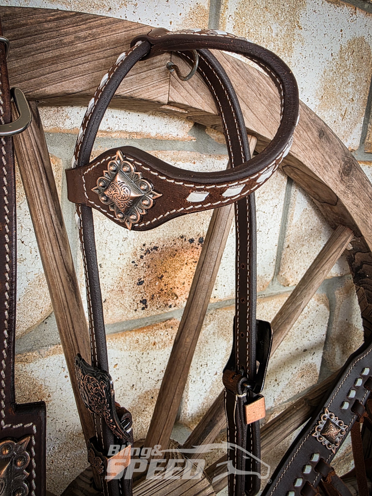 Brown & White Fringe Western Tack Set – Bridle, Breastcollar & Wither Strap