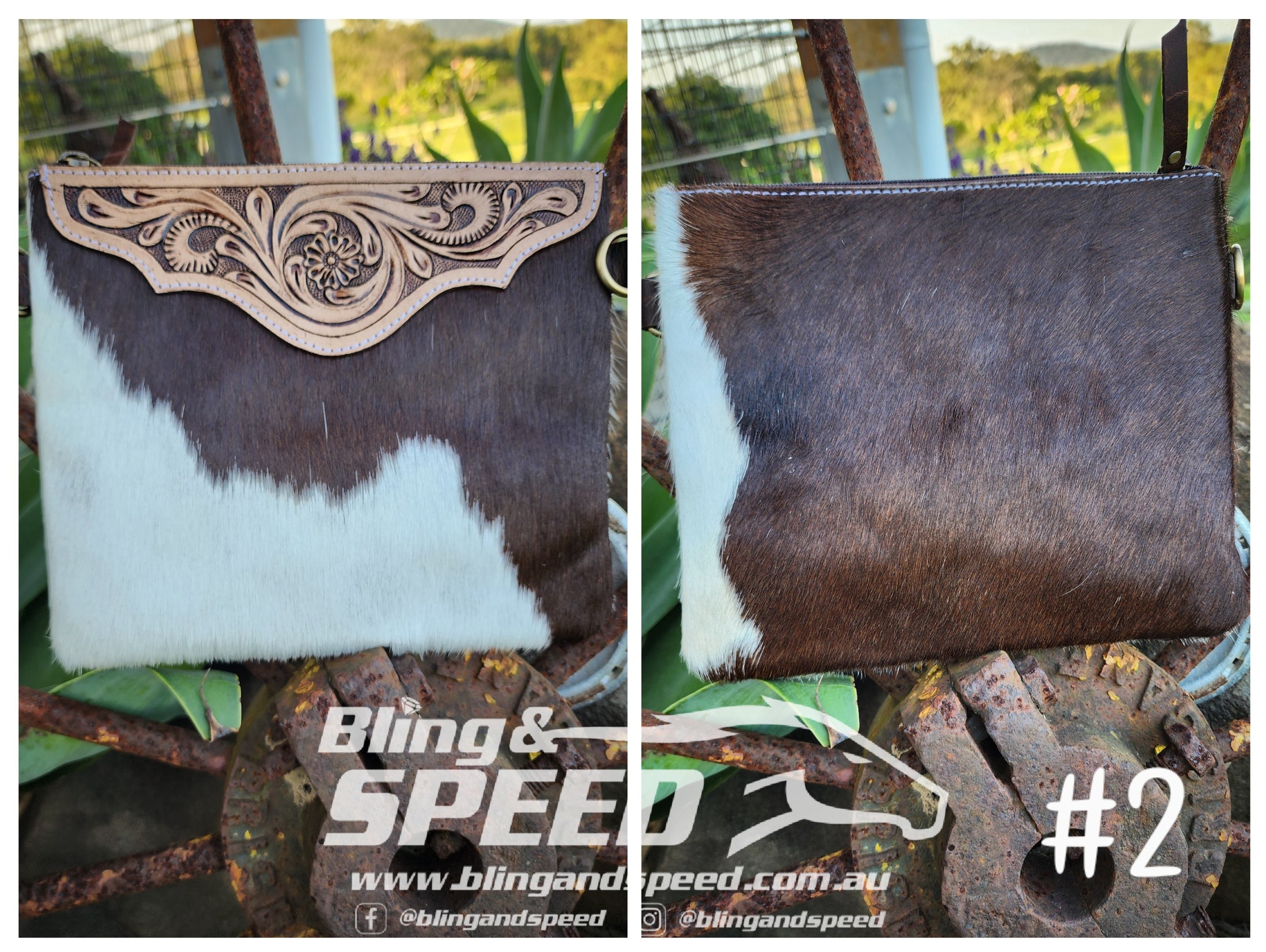 Leather and Cowhide Crossbody Bag - Brown