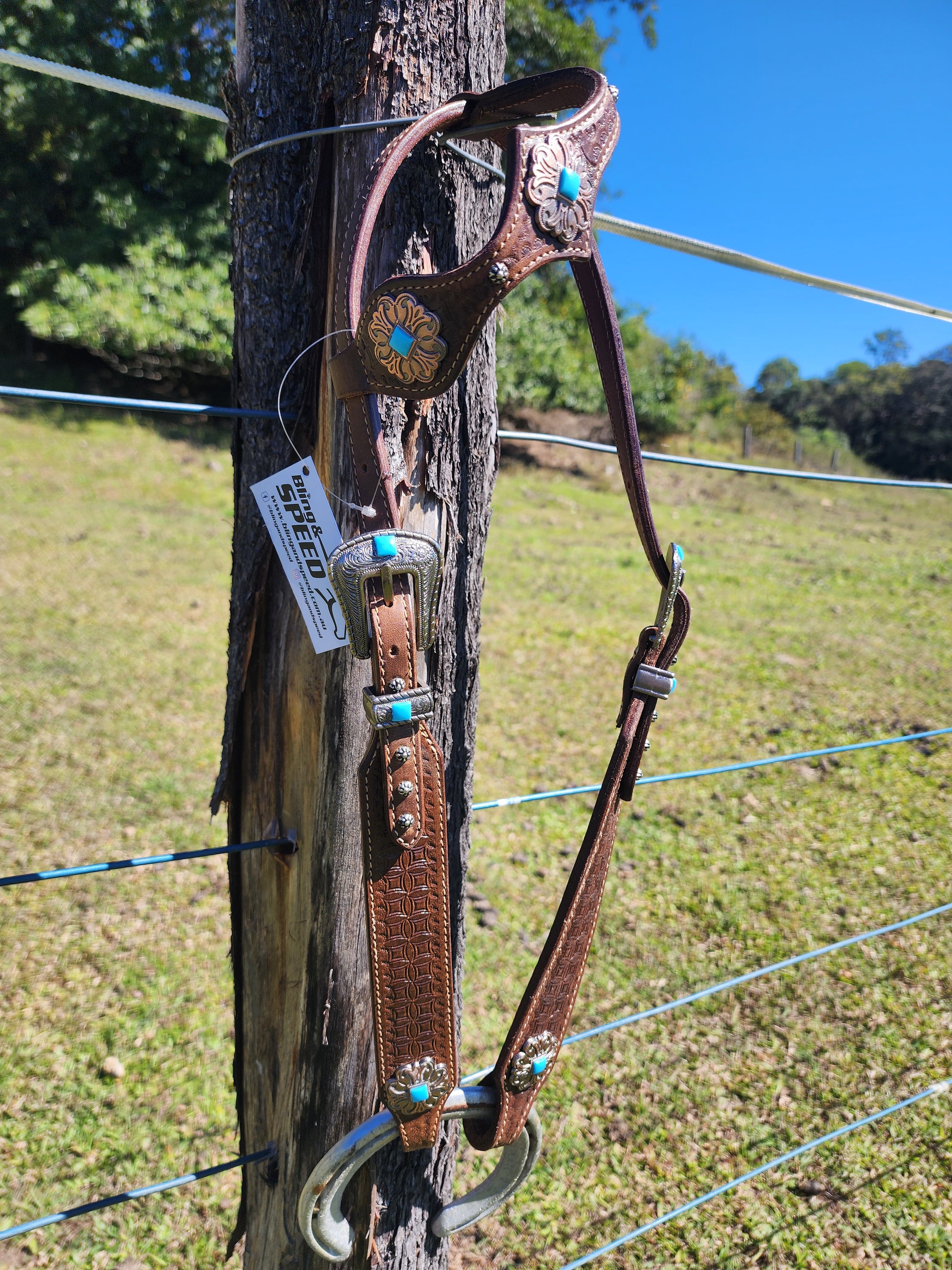 One Ear Plait Bridle with Tooling - Square