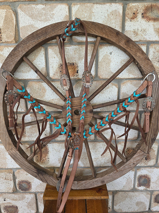 Metallic Turquoise Plait Breastcollar and Bridle Set