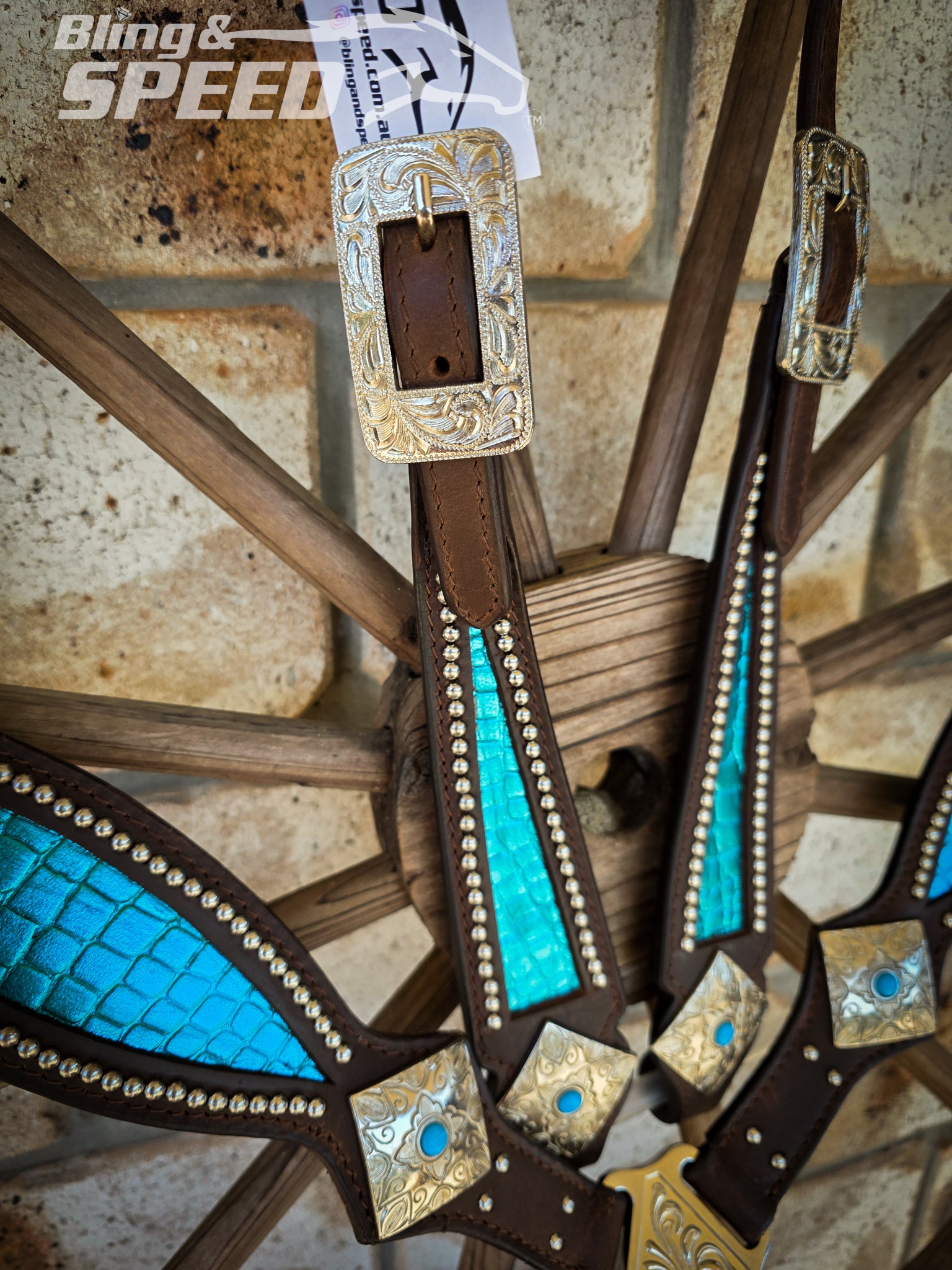 Turquoise Croc Inlay Tack Set