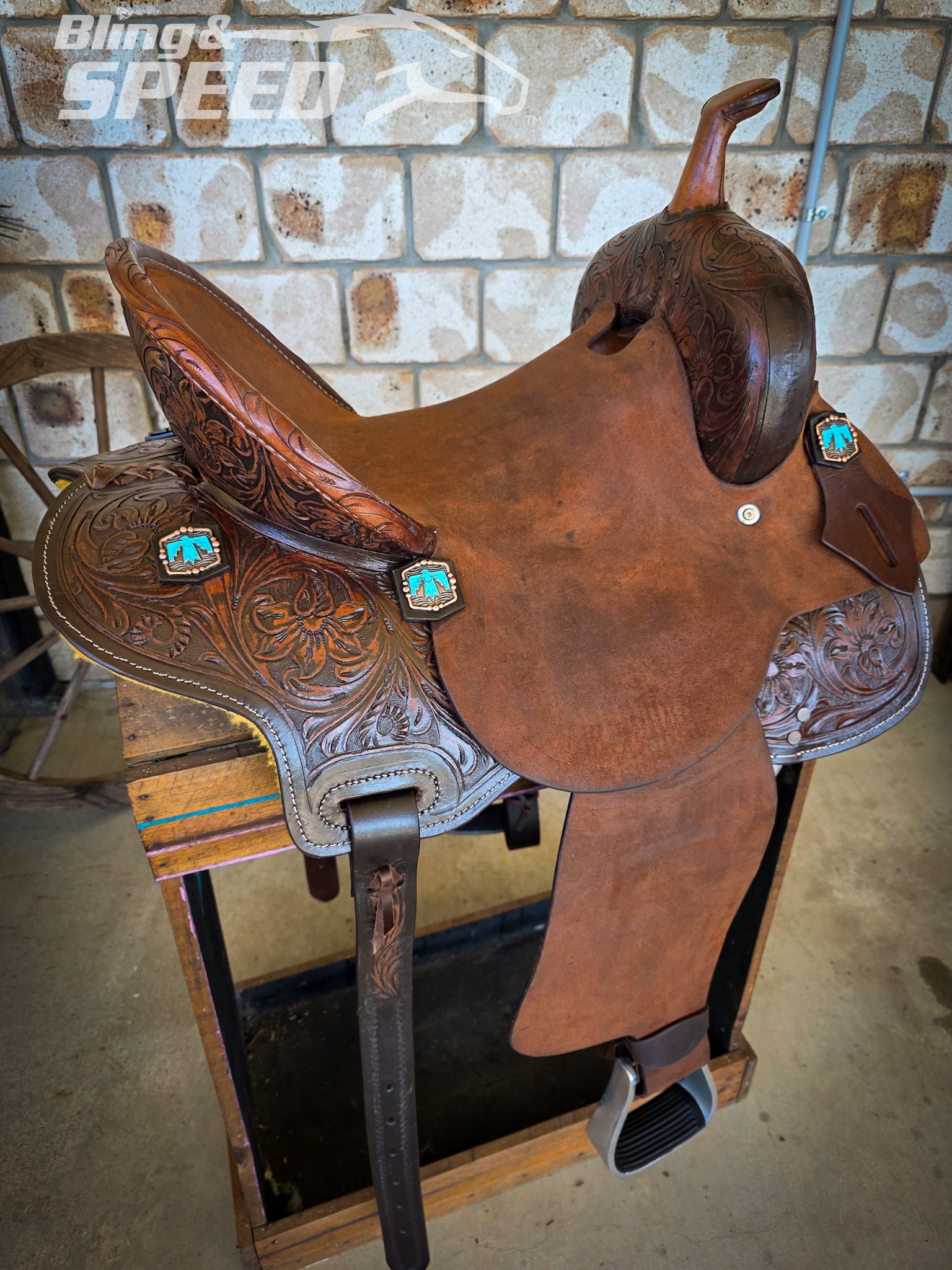 Leather Barrel Saddle - 15" Seat. FQHB 7" Gullet