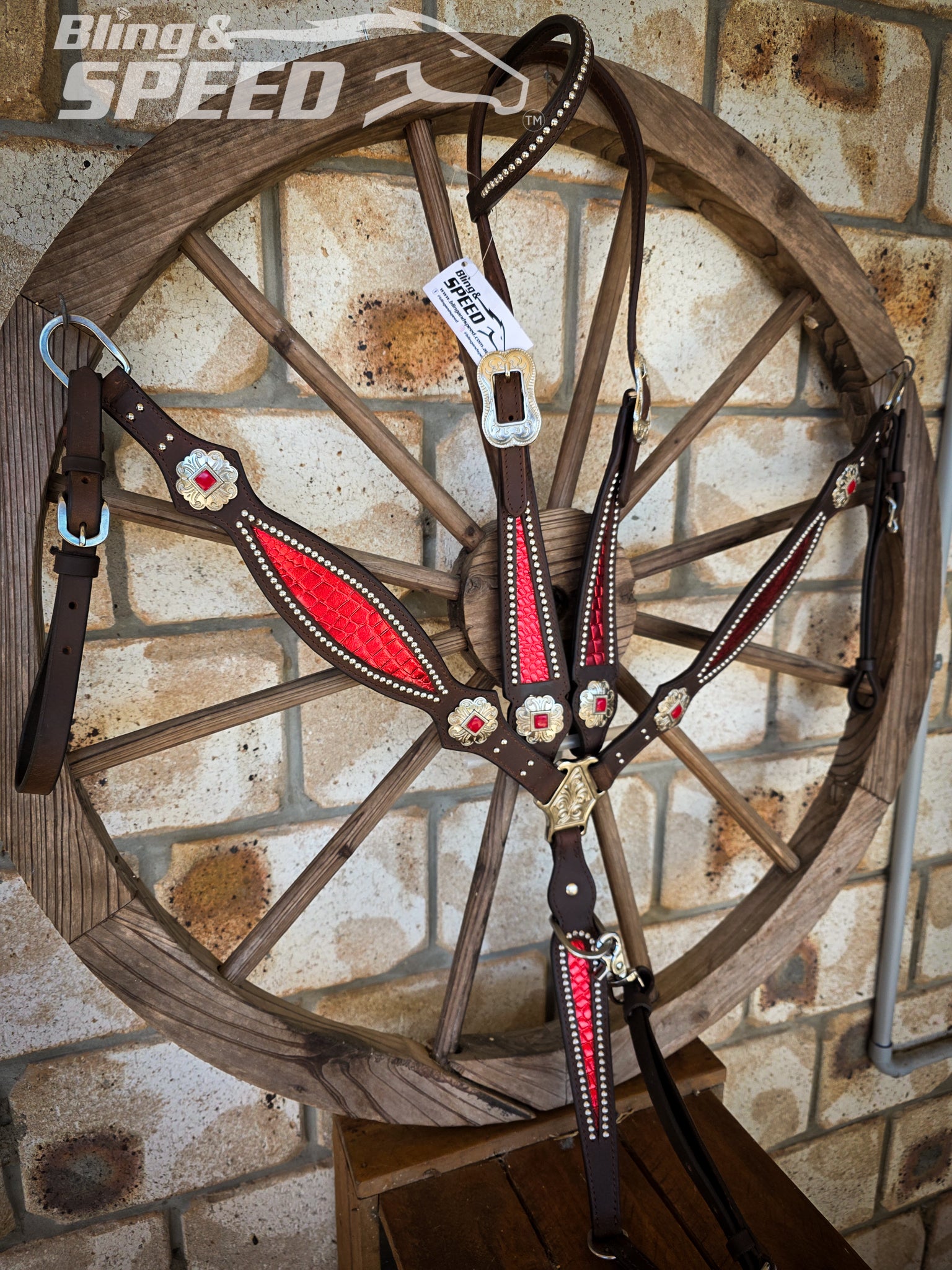 Red Croc Inlay Tack Set