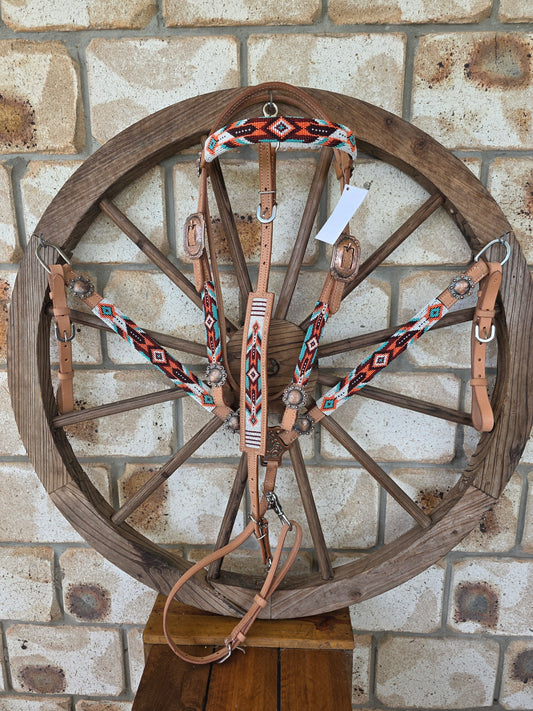 Beaded Desert Breastcollar, Bridle and Wither strap Set