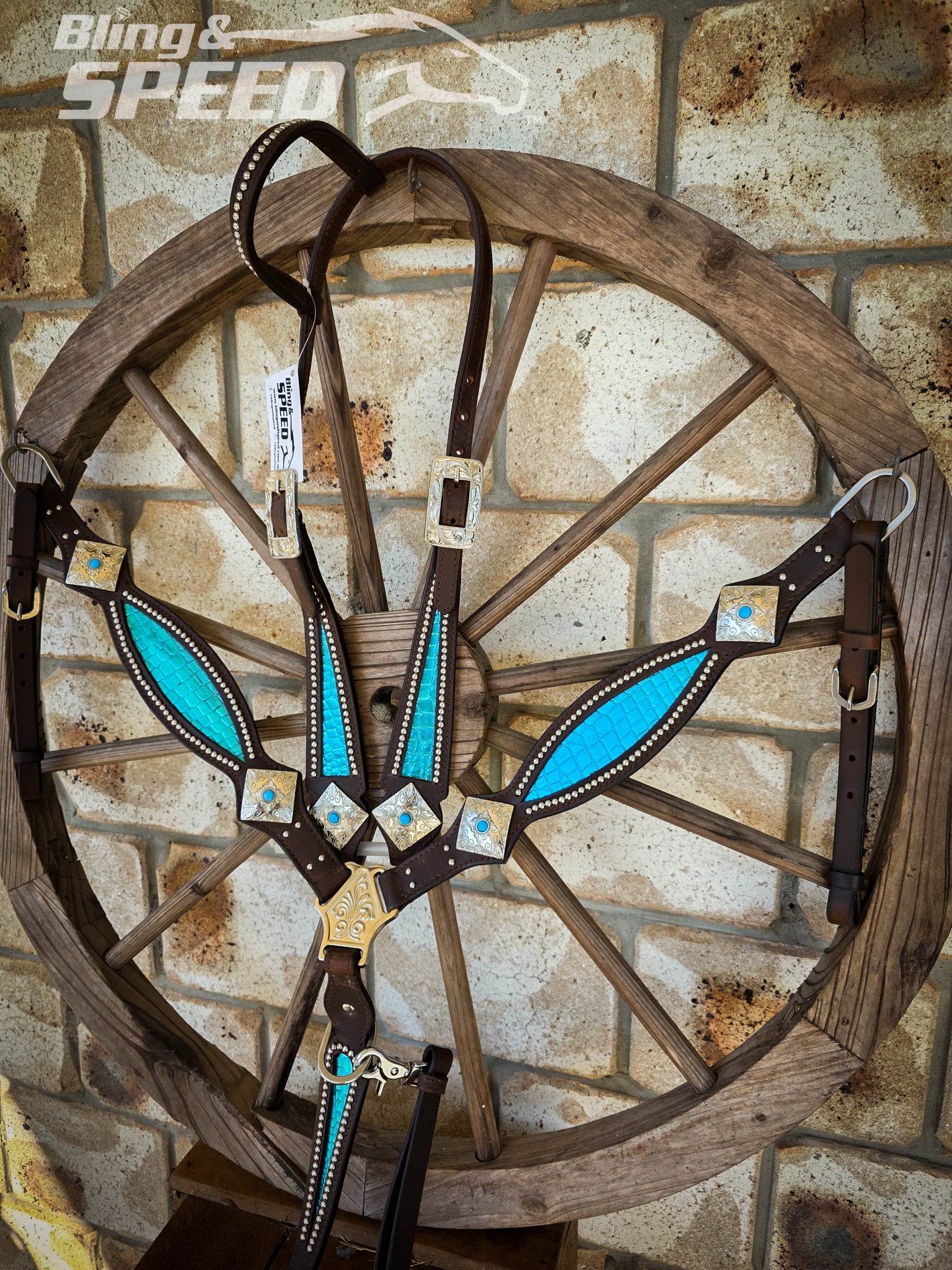 Turquoise Croc Inlay Tack Set