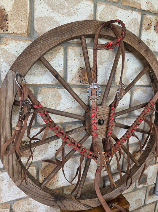 Metallic Red Plait Breastcollar and Bridle Set