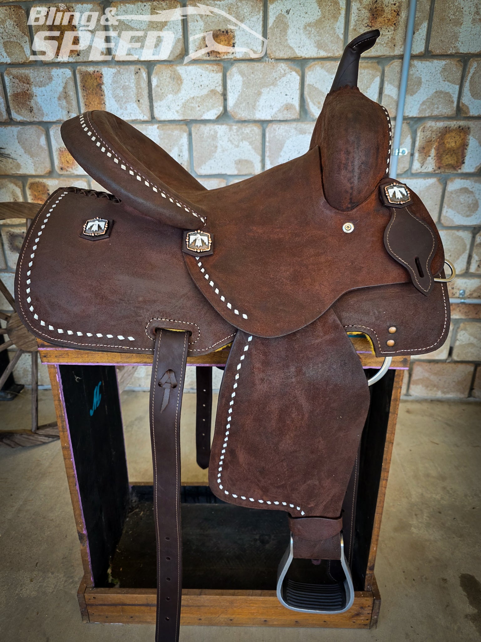 Chocolate Roughout Leather Barrel Saddle - 14" Seat, FQHB, 7" Gullet