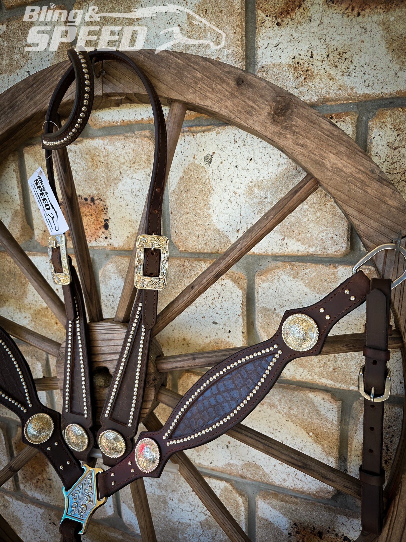 Brown Croc Inlay Tack Set