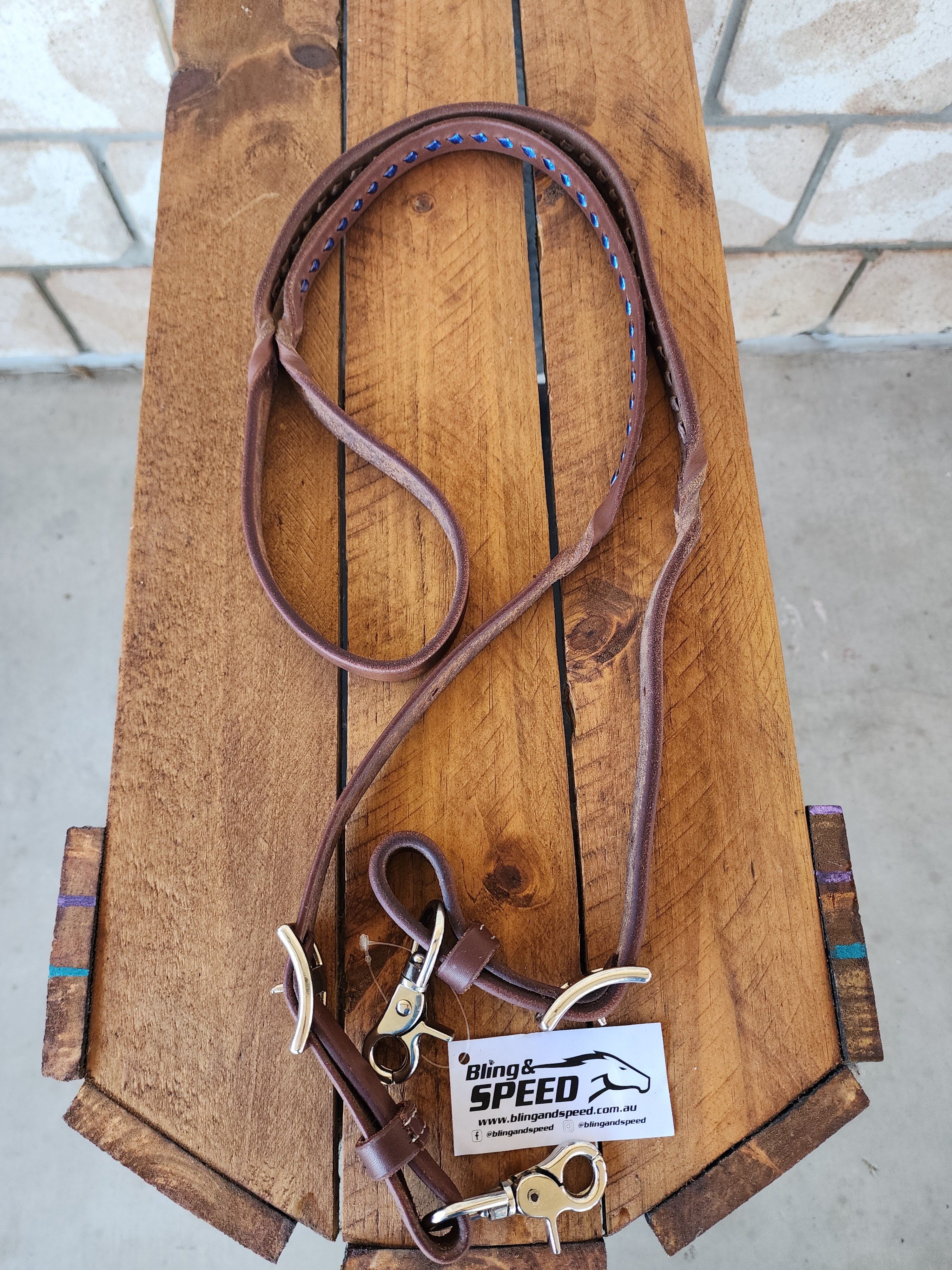 Bling & Speed Twisted Bloodknot Buckstitched Barrel Reins - Metallic Blue