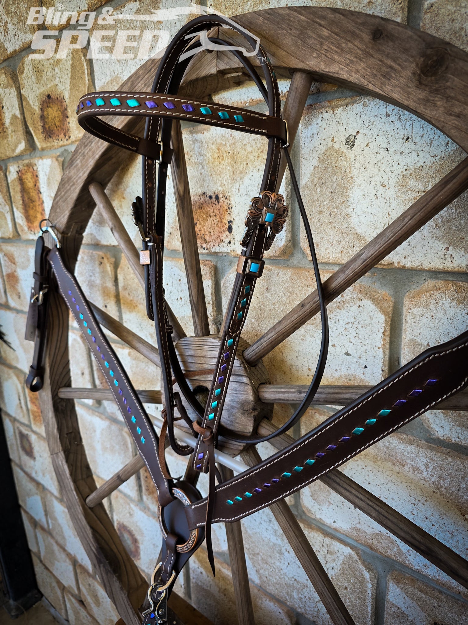 Purple & Turquoise  Buckstitched Tack Set