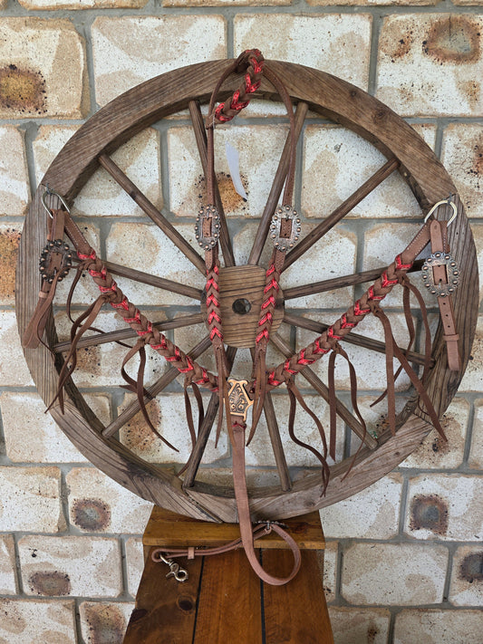 Metallic Red Plait Breastcollar and Bridle Set