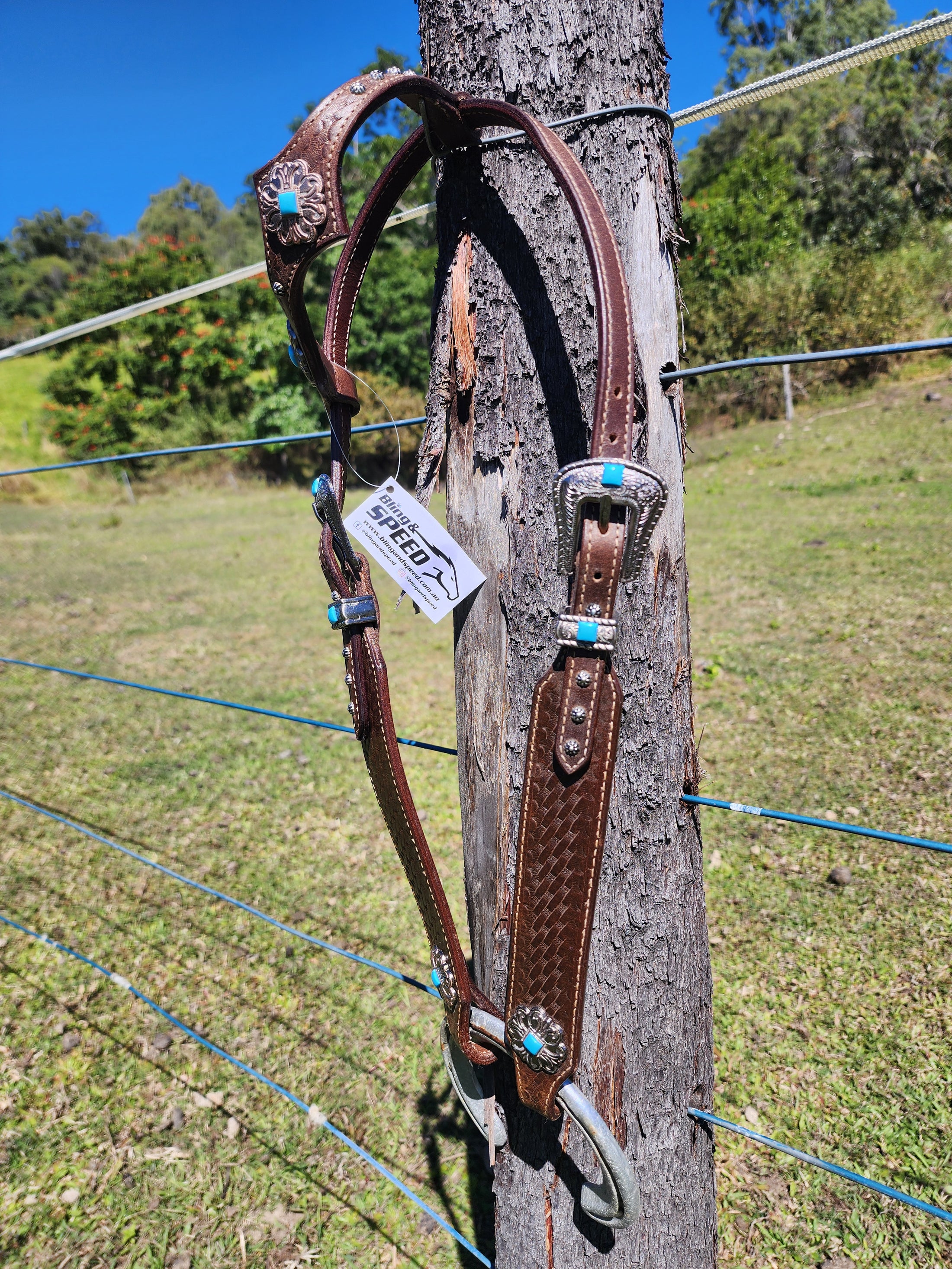 One Ear Plait Bridle with Tooling - Basketweave