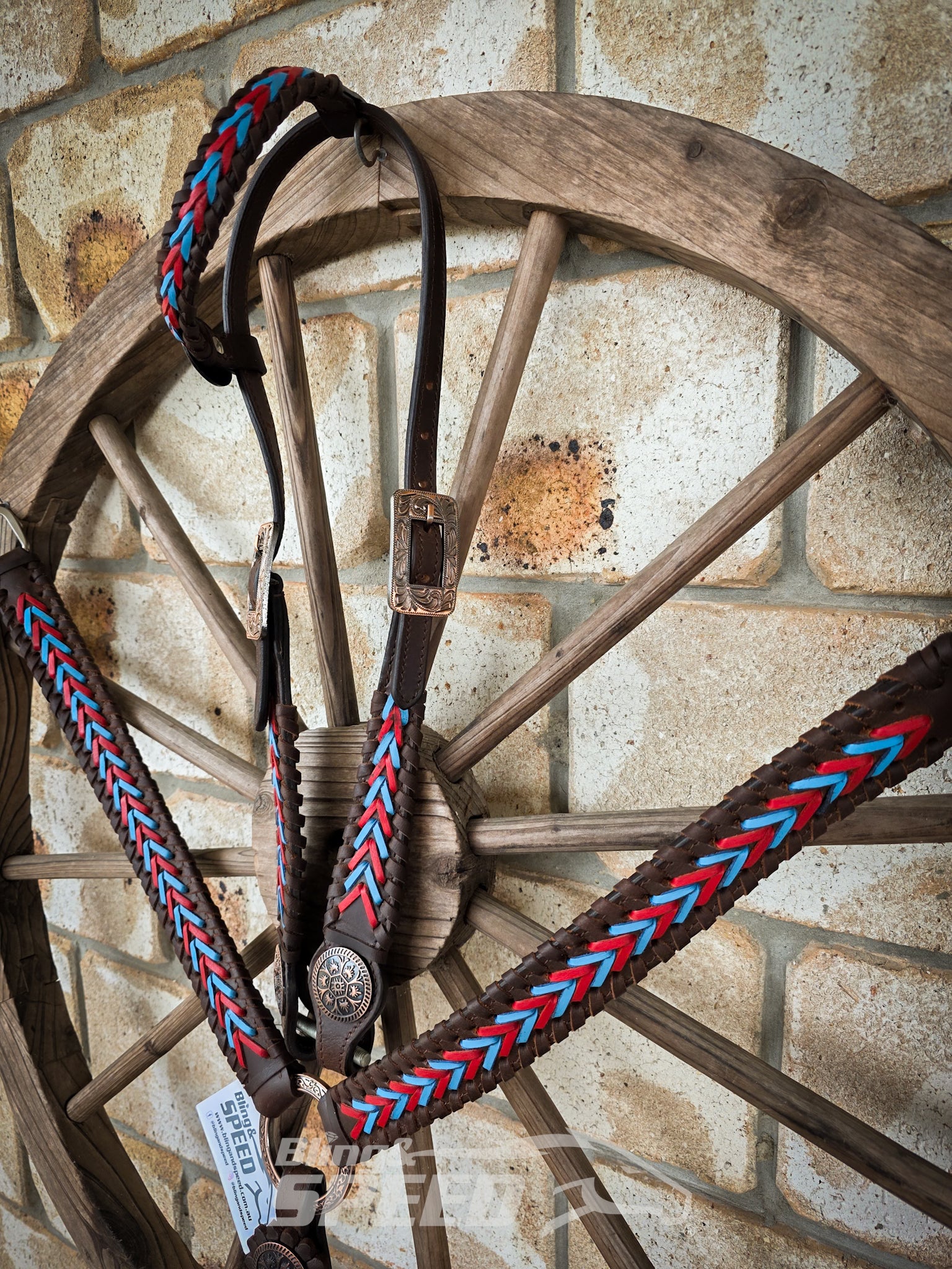 Red & Turquoise Buckstitch Western Tack Set