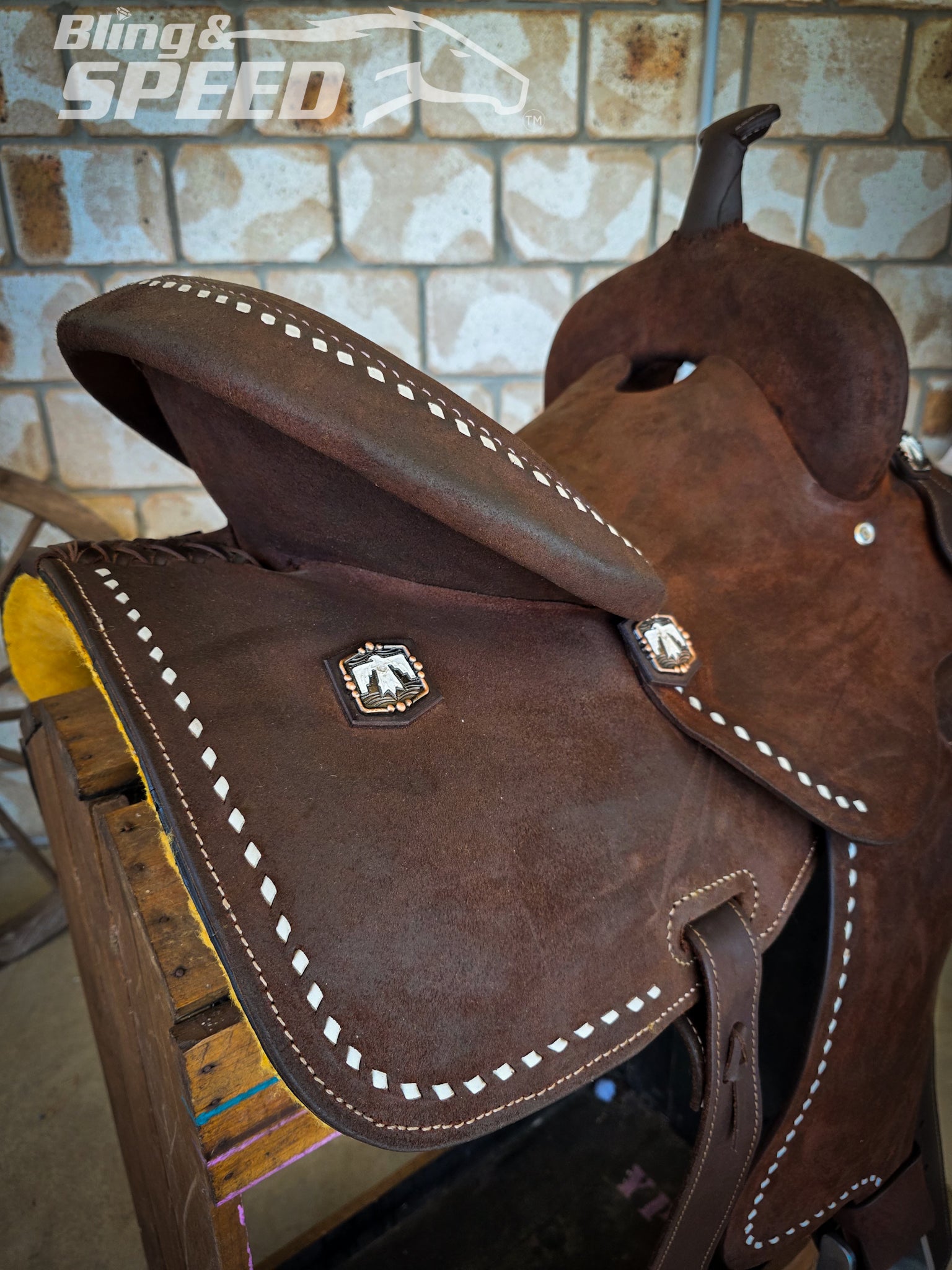 Chocolate Roughout Leather Barrel Saddle - 14" Seat, FQHB, 7" Gullet