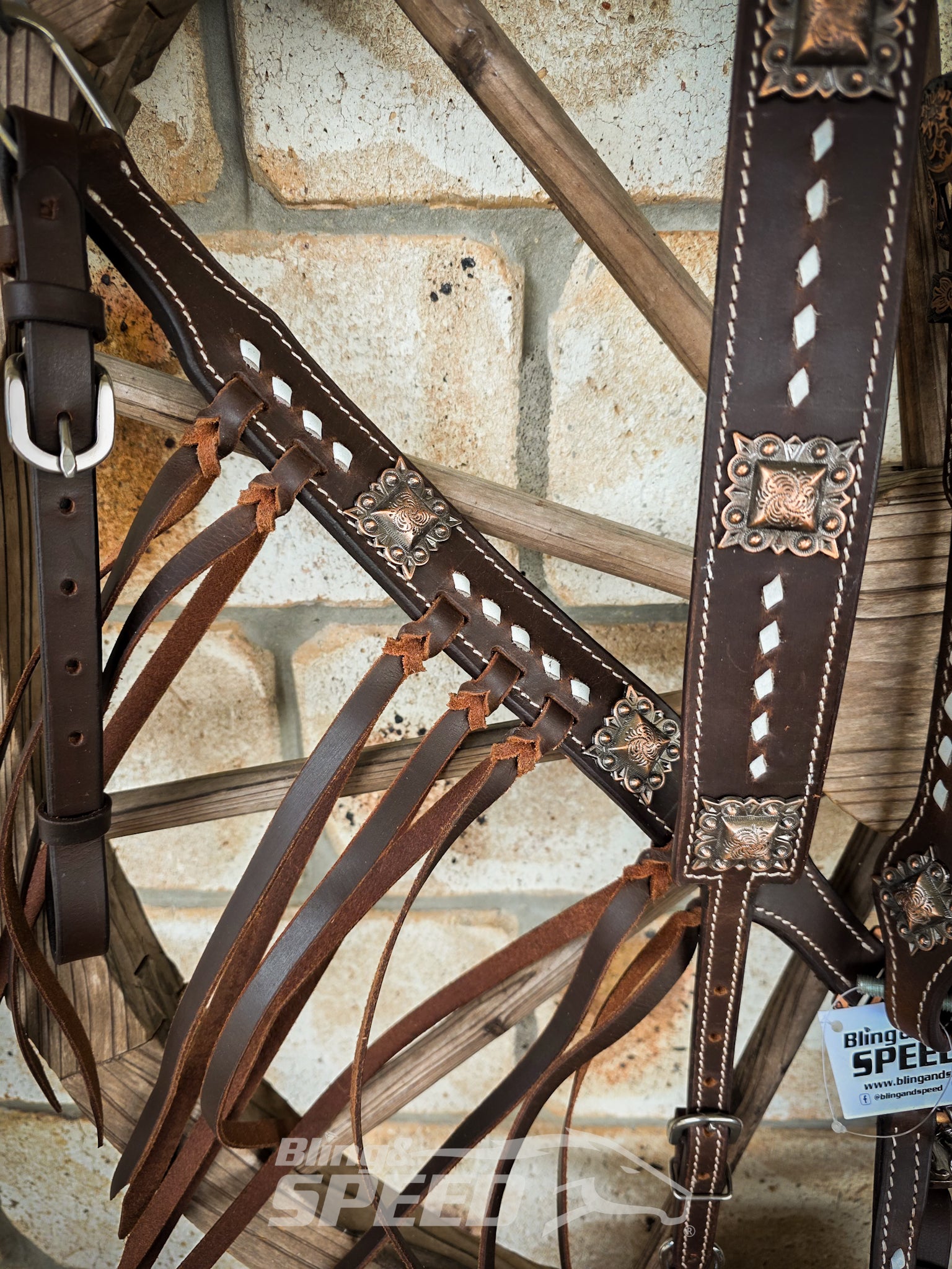Brown & White Fringe Western Tack Set – Bridle, Breastcollar & Wither Strap