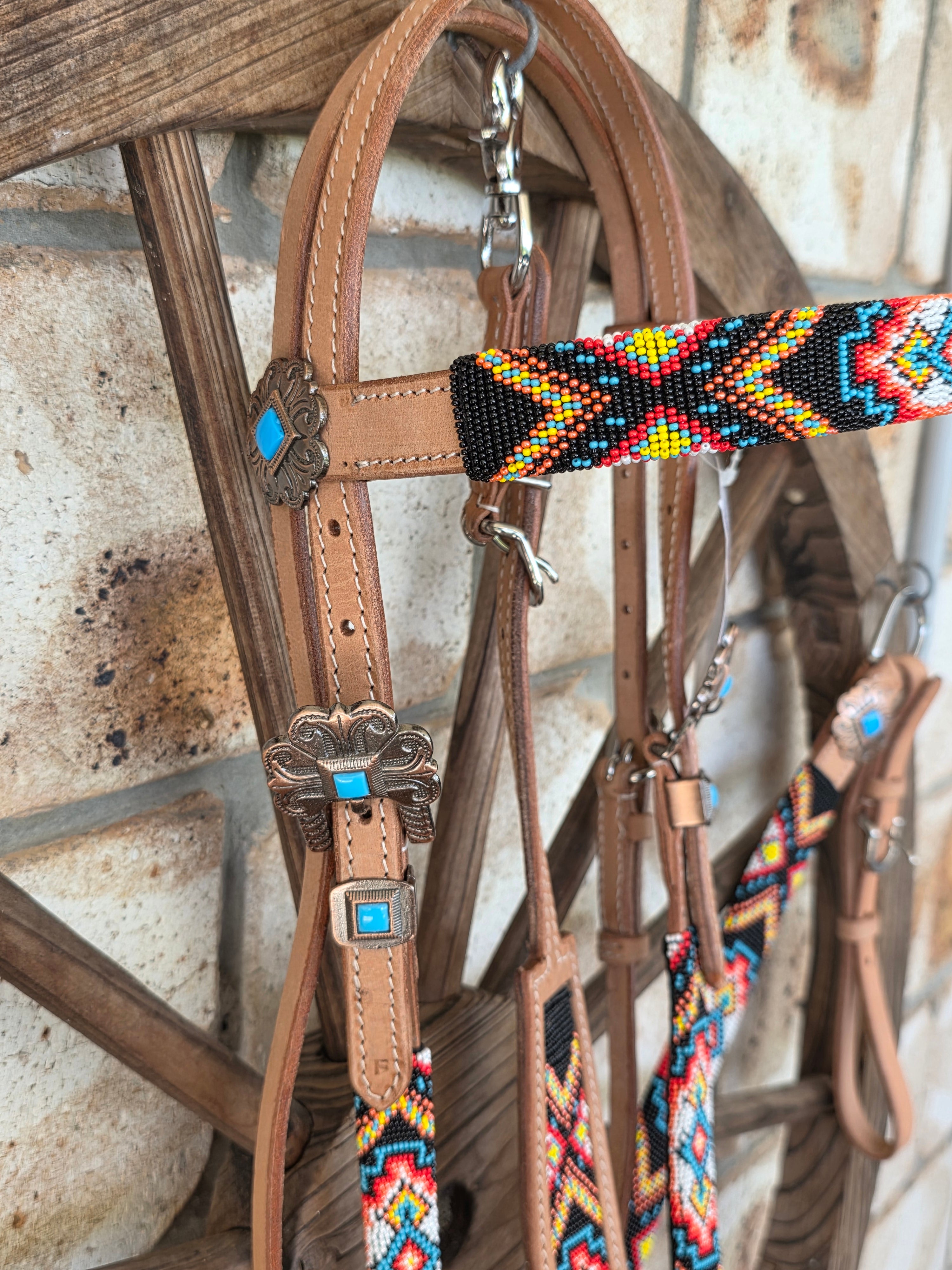 Beaded Apache Sunset Breastcollar, Bridle and Wither strap Set