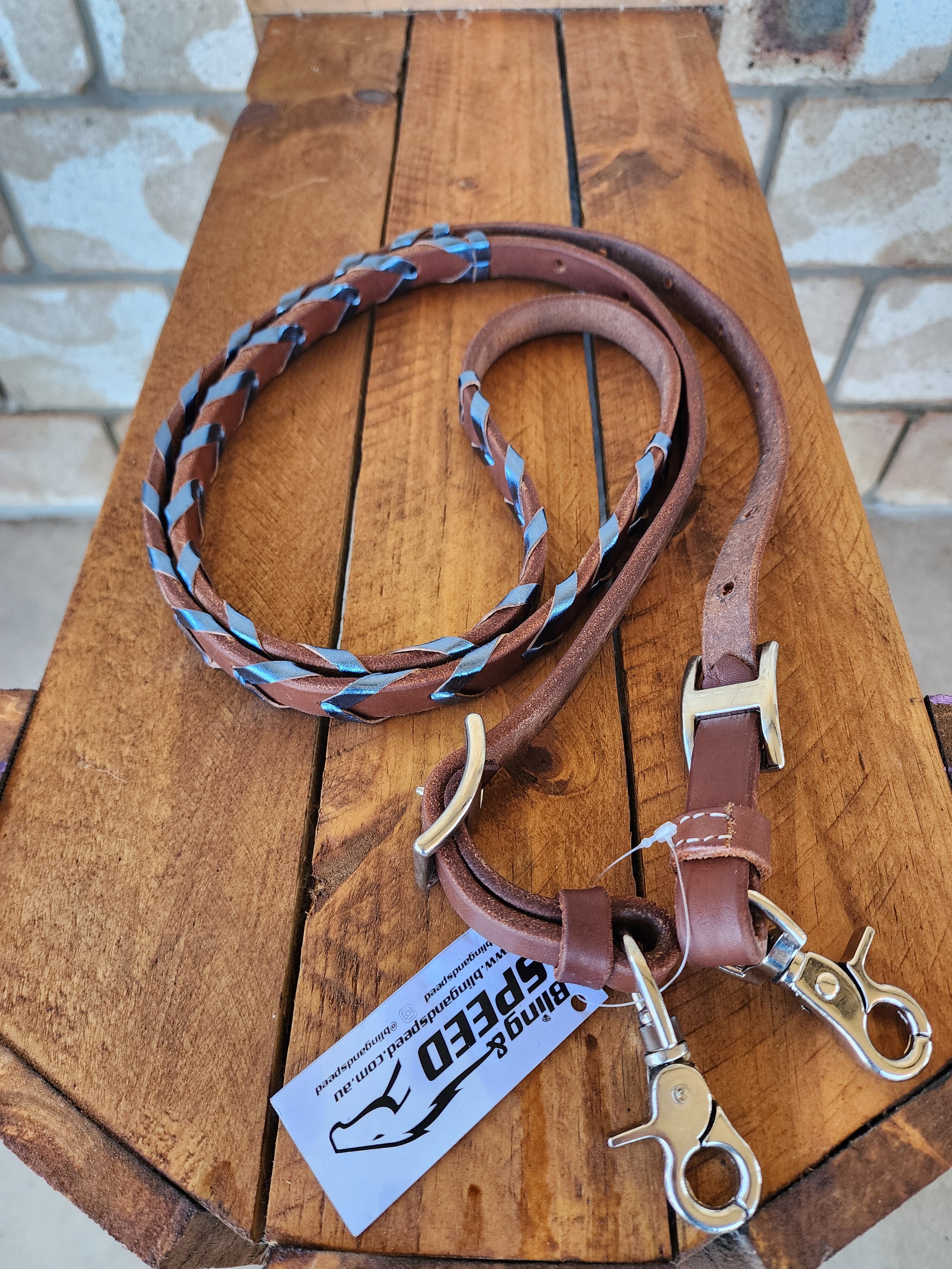 Laced Barrel Reins - Metallic Light Blue