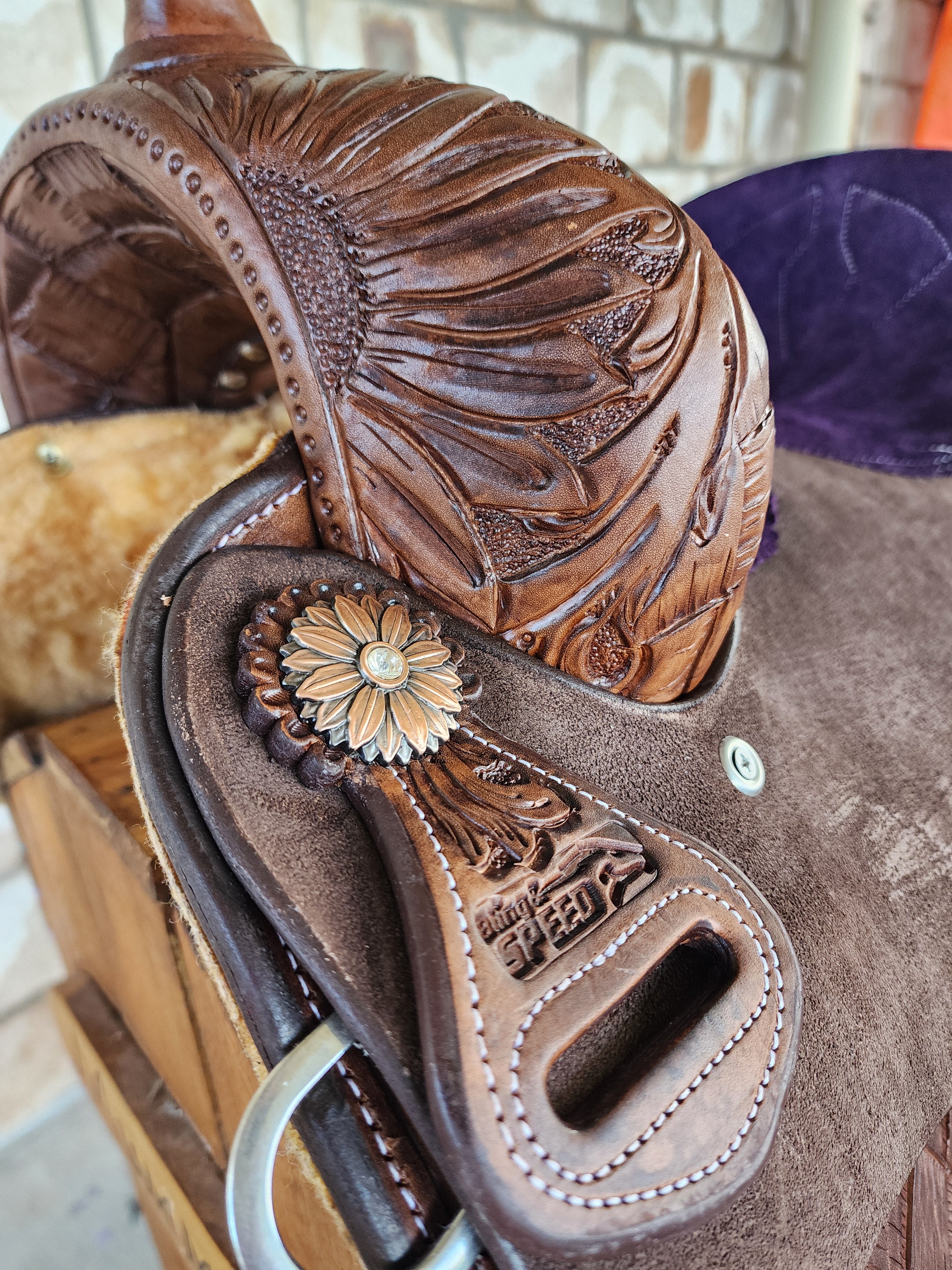 Leather Barrel Saddle - Sunny Days 14.5" FQHB, 7" Gullet