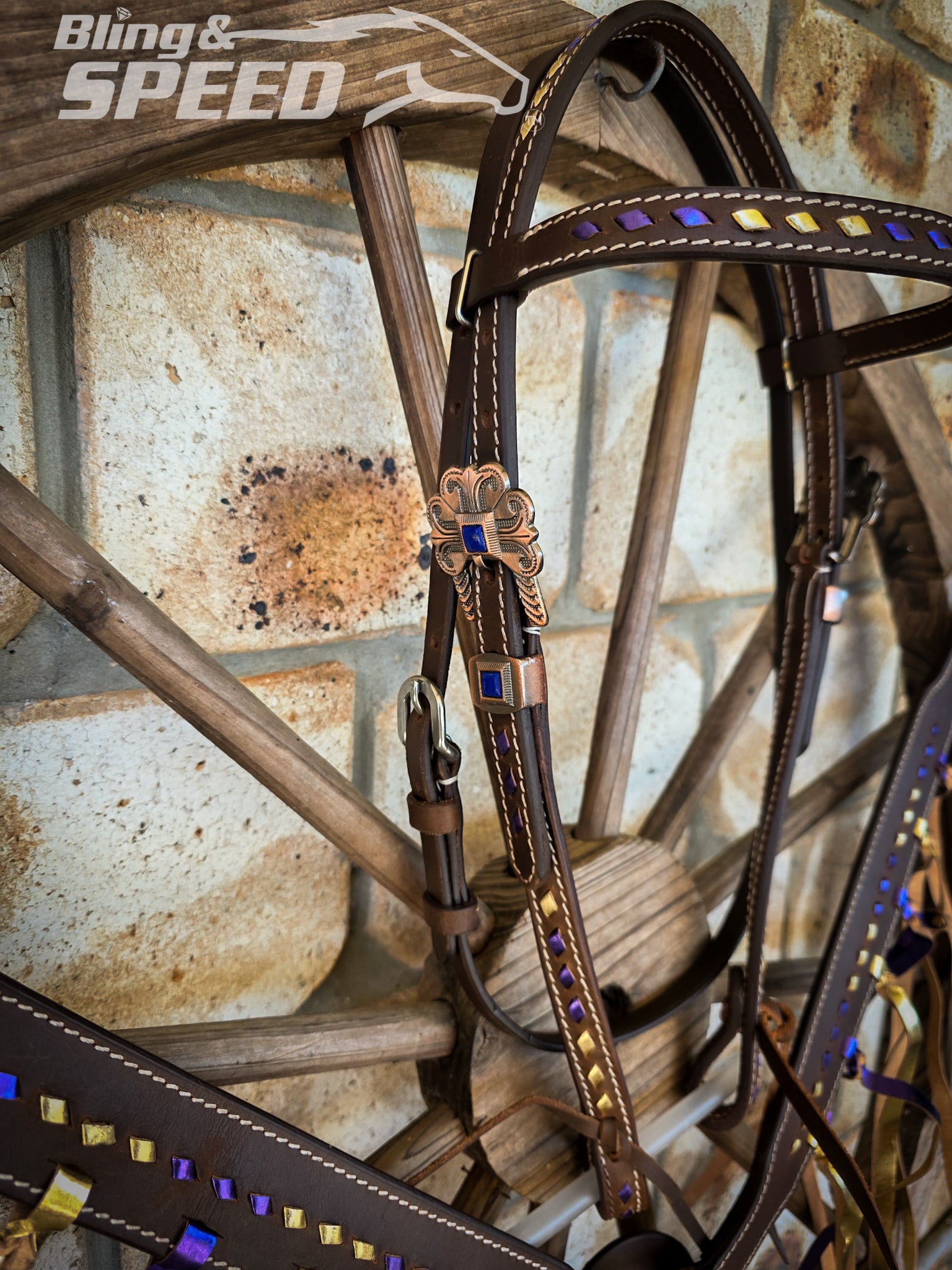 Purple & Gold Fringe Buckstitched Tack Set