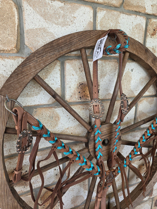 Metallic Turquoise Plait Breastcollar and Bridle Set