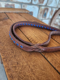 Bling & Speed Twisted Bloodknot Buckstitched Barrel Reins - Metallic Blue