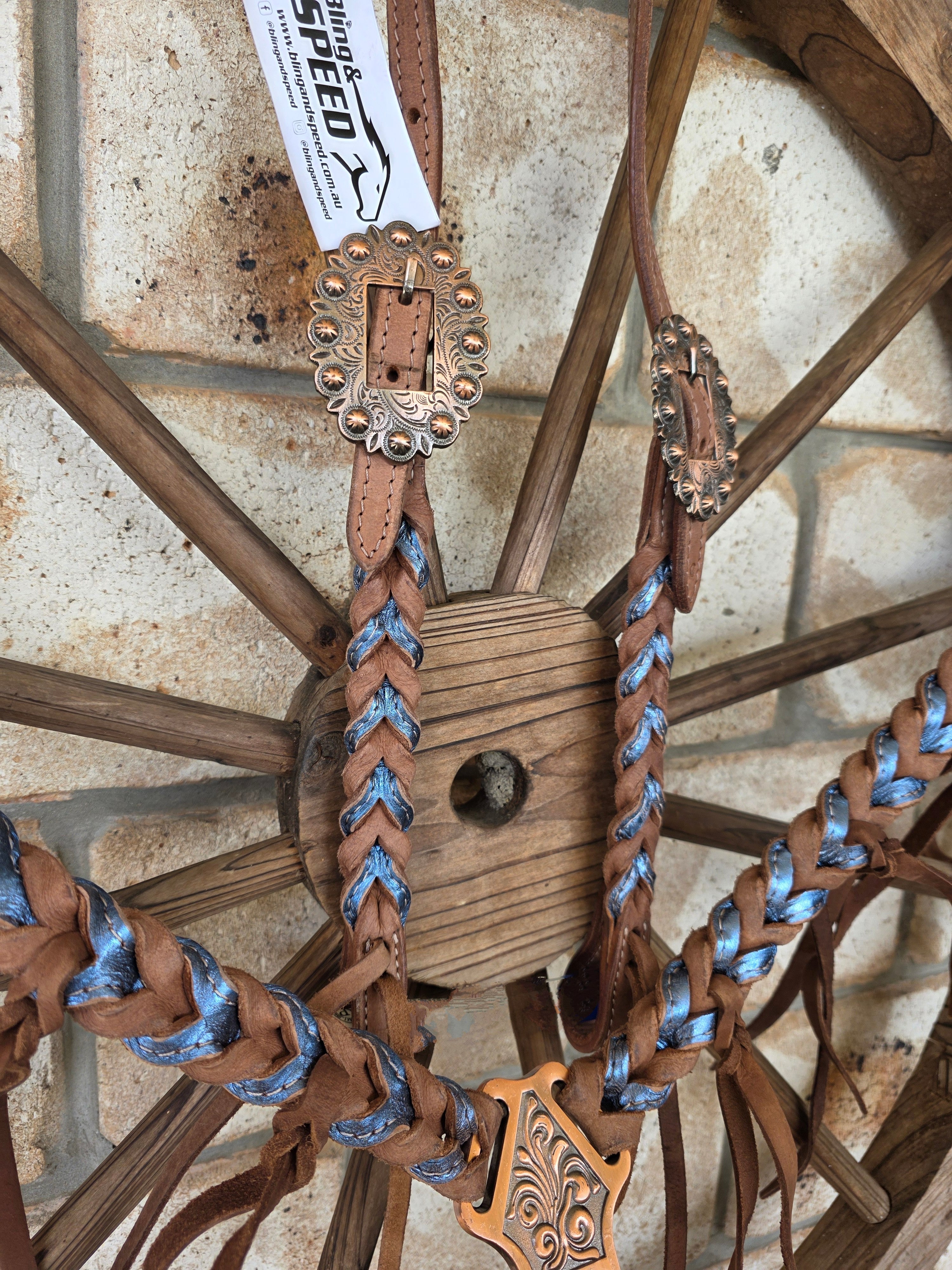 Metallic Light Blue Plait Breastcollar and Bridle Set