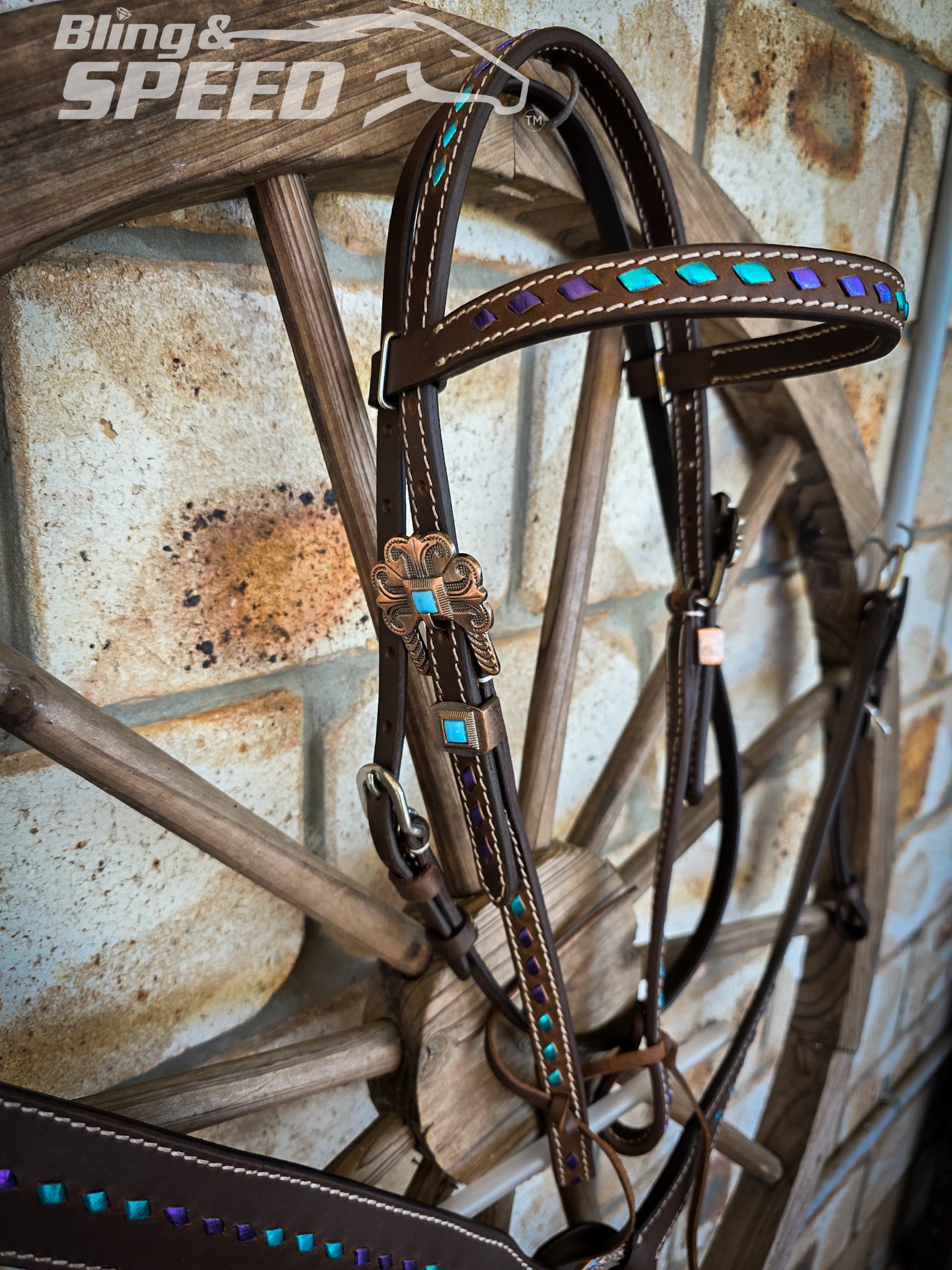 Purple & Turquoise  Buckstitched Tack Set