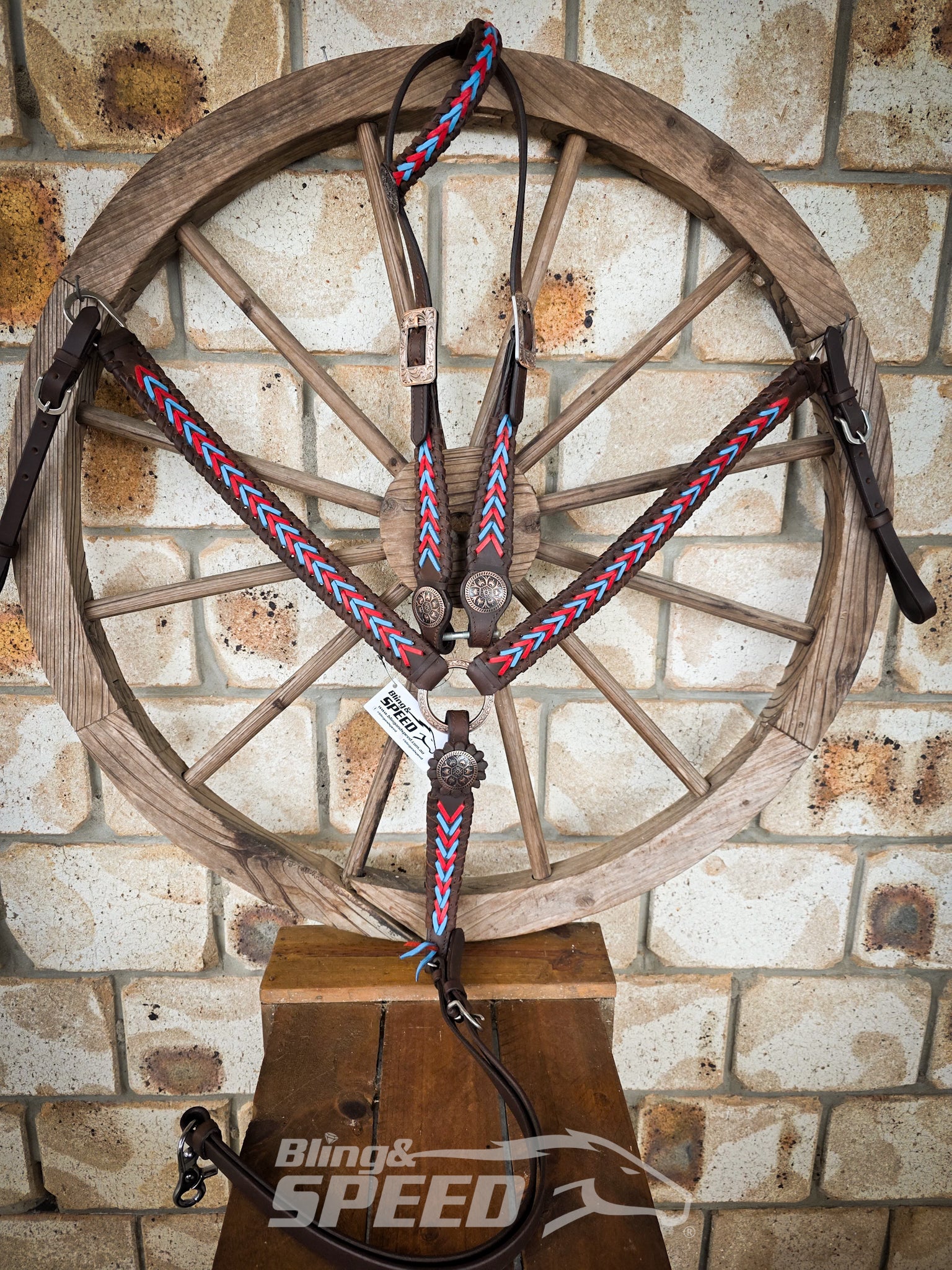 Red & Turquoise Buckstitch Western Tack Set