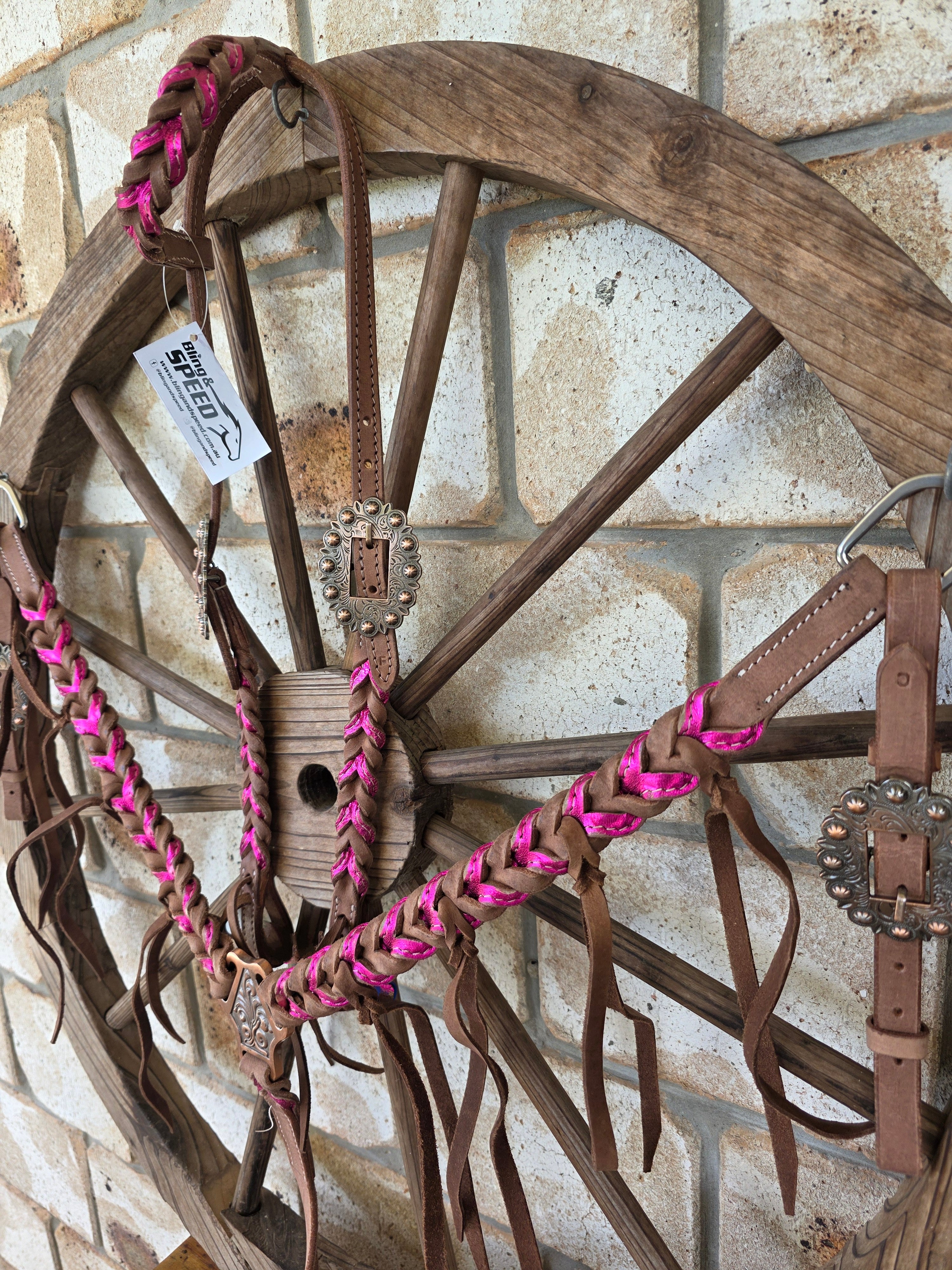 Metallic Pink Plait Breastcollar and Bridle Set