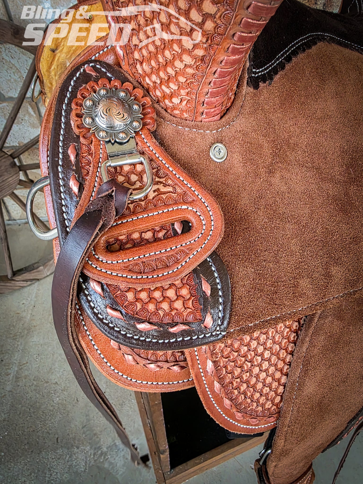 Neoprene & Leather Combo Barrel Saddle – 16” Seat, FQHB, 7" Gullet