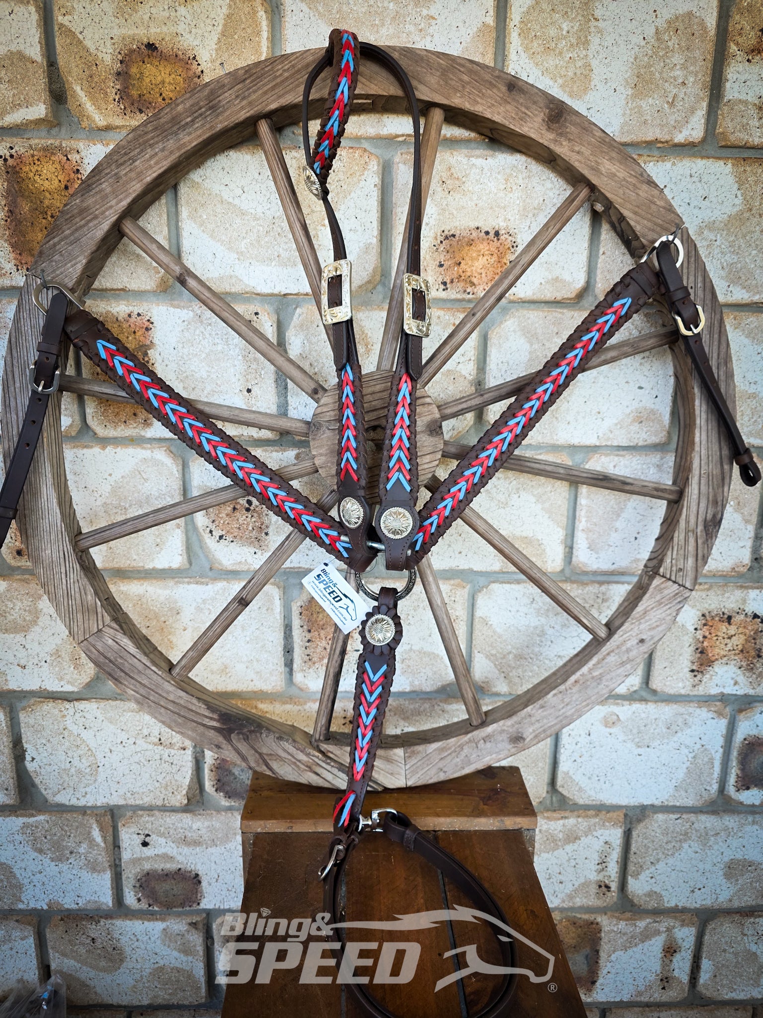 Red & Turquoise Buckstitch Western Tack Set