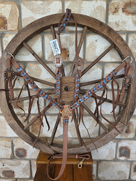 Metallic Light Blue Plait Breastcollar and Bridle Set